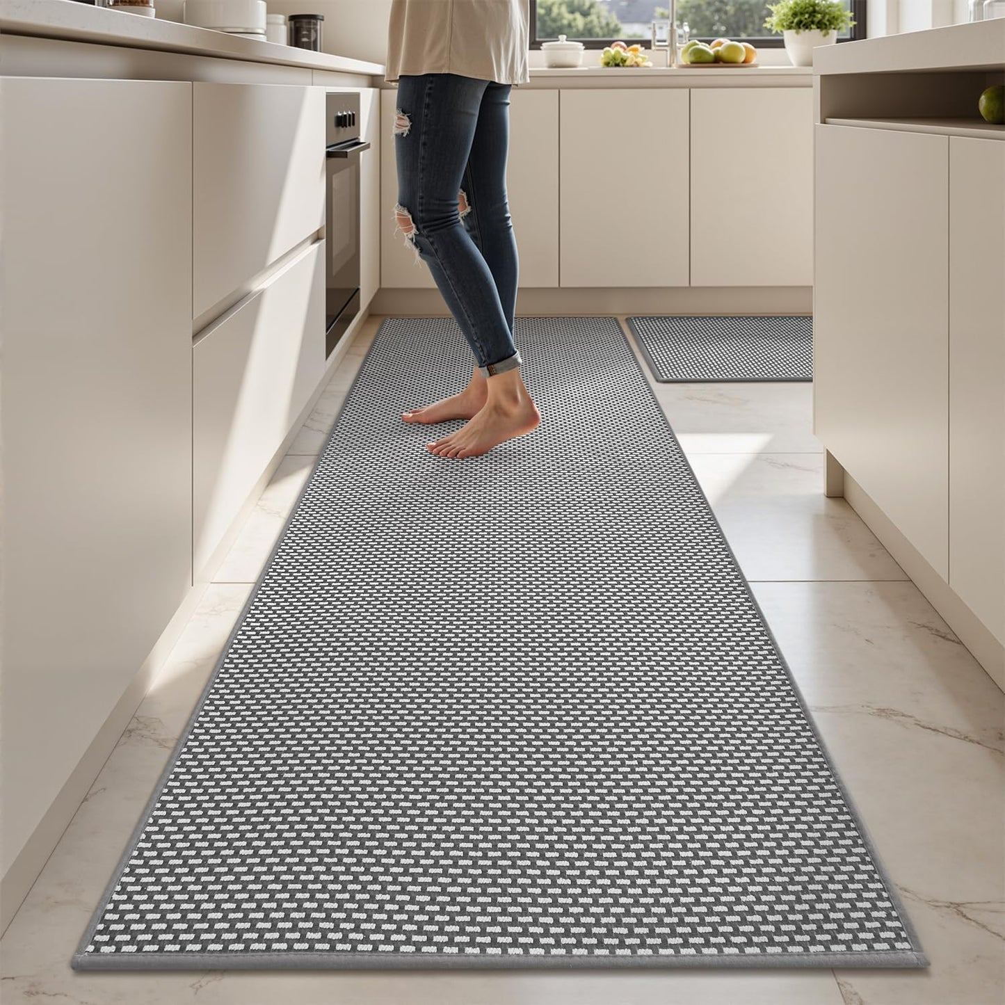 AMOAMI Non Slip Kitchen Rugs Sets of 2 - Extra Large 2.5'x6' + 20"x32" Kitchen Mats for Floor, Water Absorbent Kitchen Runner Machine Washable, No Pile Farmhouse Kitchen Carpet in Front of Sink Island