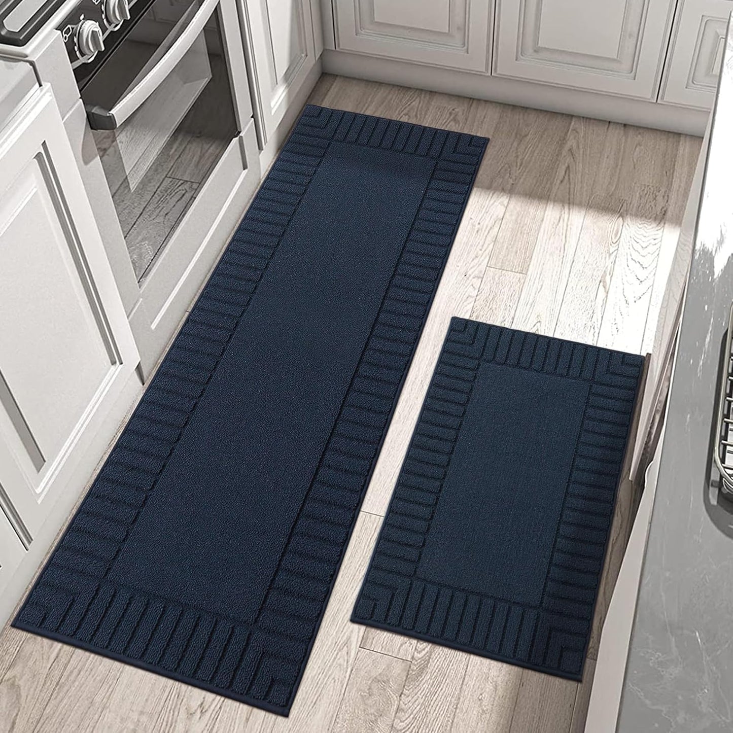 BEQHAUSE-Kitchen-Rugs-Non-Slip-Kitchen-Mats-for-Floor Machine Washable Kitchen Rugs 2 Pieces Kitchen Carpet Runner with TPR Backing,Green,24x35inch/24x60inch