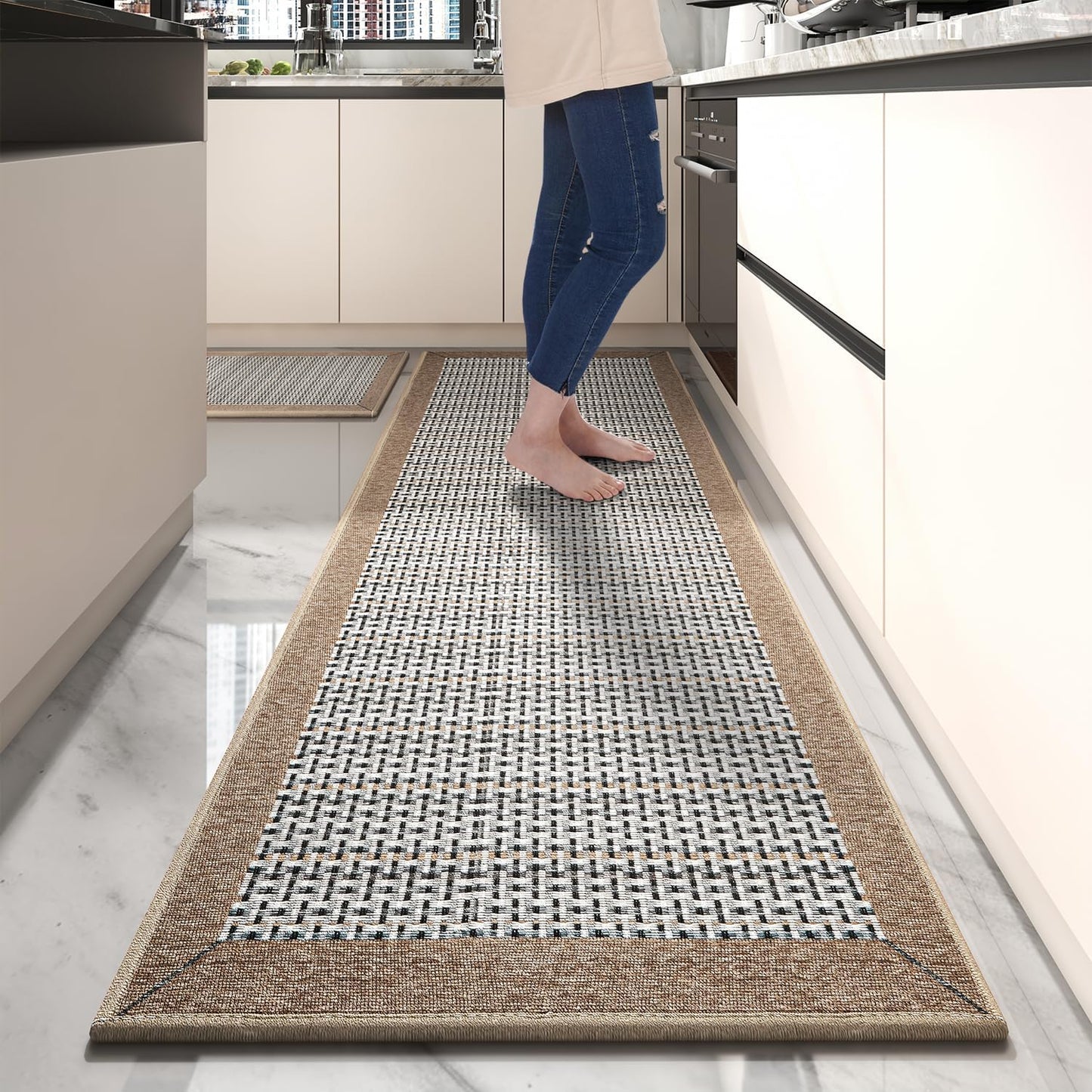 PADOOR Non Slip Kitchen Rugs Sets of 2 - Extra Large 2.5'x6' + 20"x32" Runner Rugs for Kitchen Floor Non Skid Washable, Absorbent Kitchen Mat for in Front of Sink 2 Piece Grey