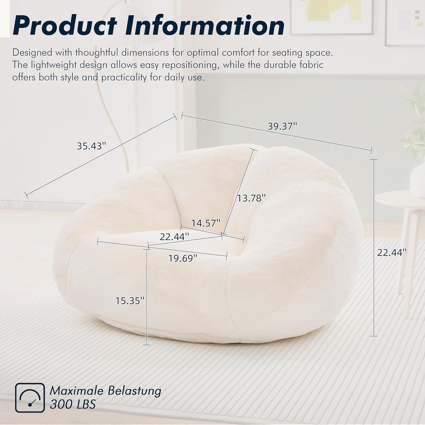 Giant Bean Bag Sofa, Oversized Shell-Shaped Lounge Floor Sofa for Adults & Kits, Comfy Beanbag Couch for Bedroom, Reading Nook, Living Room, Game Room (Beige)