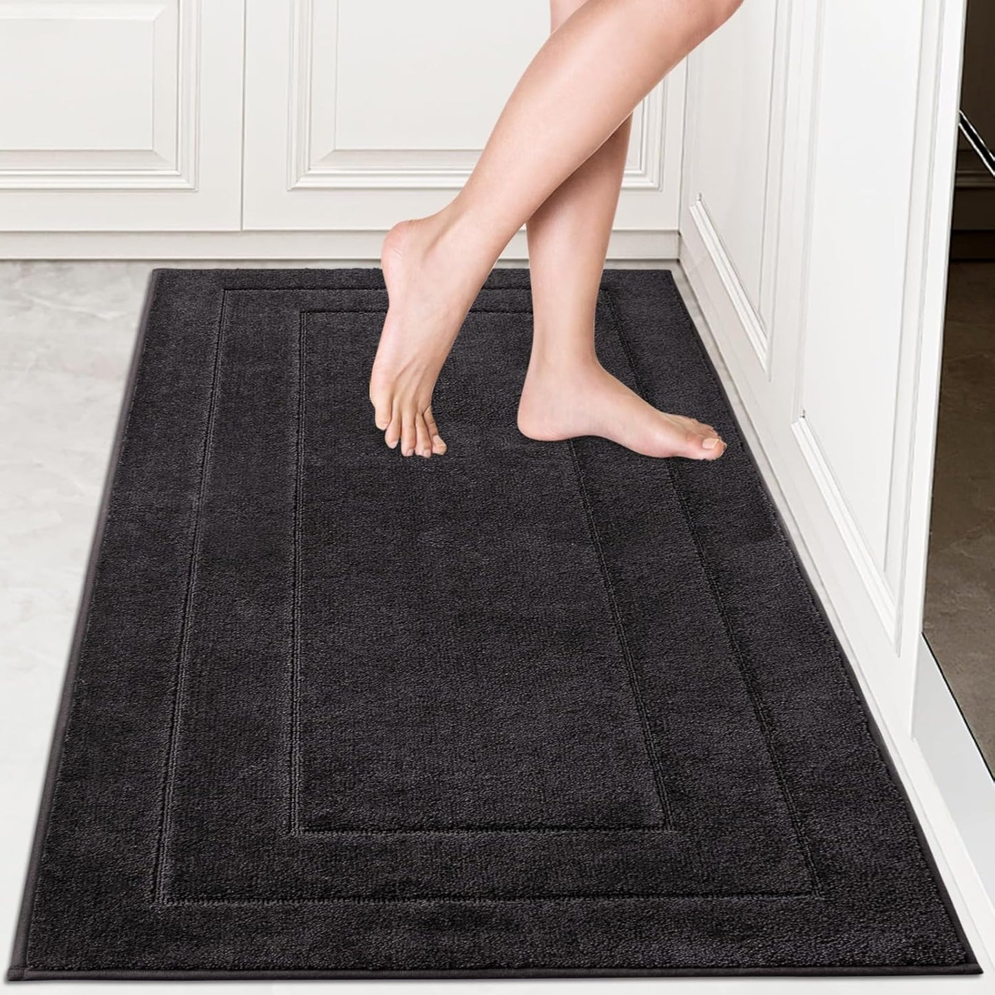 PURRUGS Machine Washable Kitchen Rug Set [2 PCS] (24" x 35.5"+ 24" x 59"), Non-Slip/Skid Kitchen Runner Rugs & Floor Mats, Super Absorbent Soft Standing Mats for Kitchen, Laundry & Sink, Beige