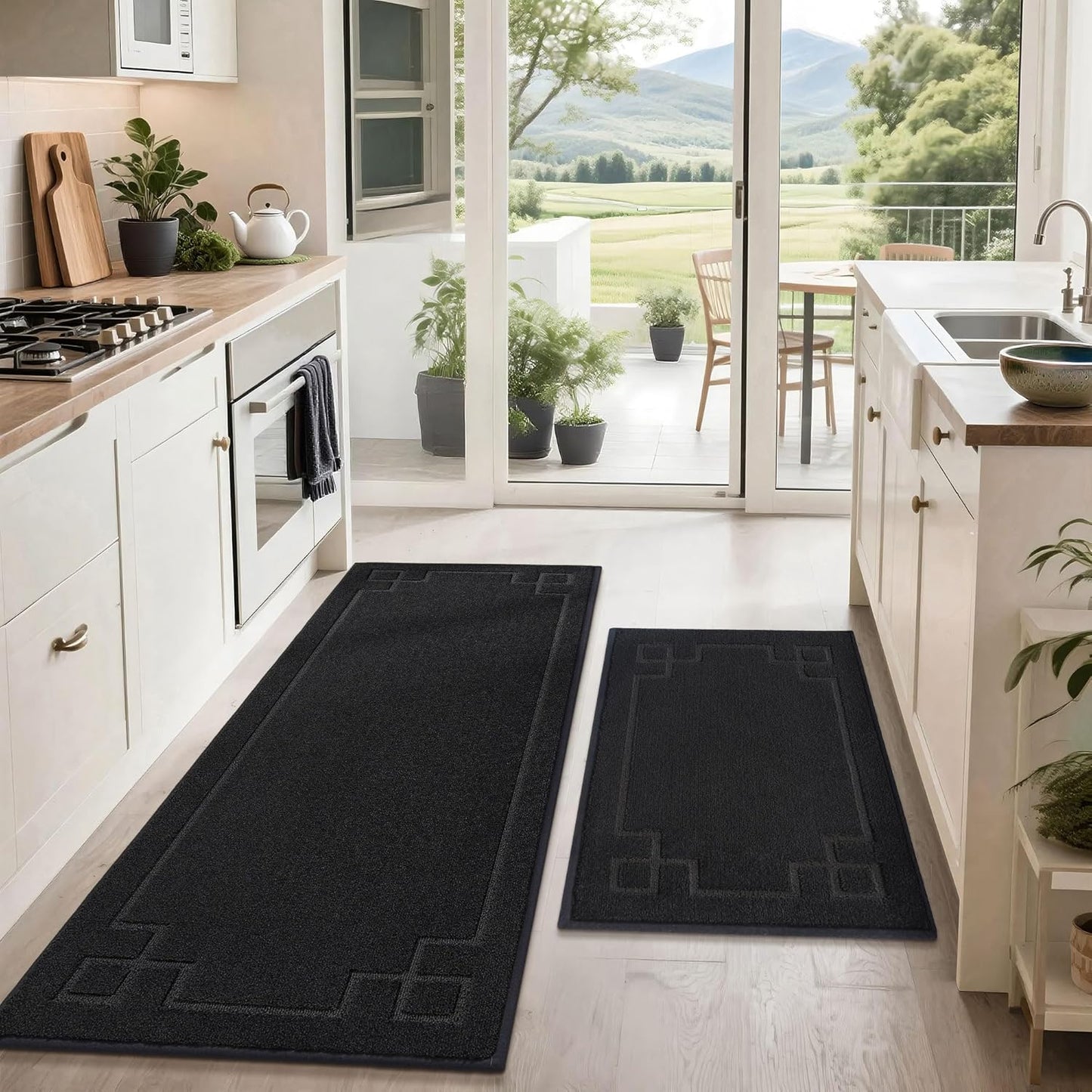 BEQHAUSE Kitchen Rugs Non-Slip Washable Rug Sets of 2, Machine Washable Kitchen Mats Absorbent Soft Kitchen Runner Rugs for Floor,Sink,Hallway,Laundry,24”x36”+24”x60”, Dark Grey