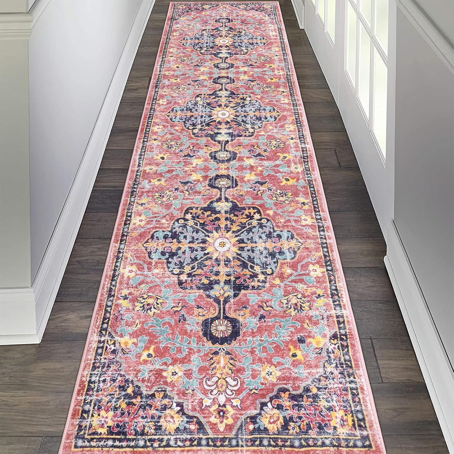 Pauwer Boho Hallway Runner Rug 3x10 Washable Entryway Area Rugs Non Slip Farmhouse Vintage Floor Mat Long Carpet Runner for Hallways Laundry Room Kitchen Bathroom Bedroom