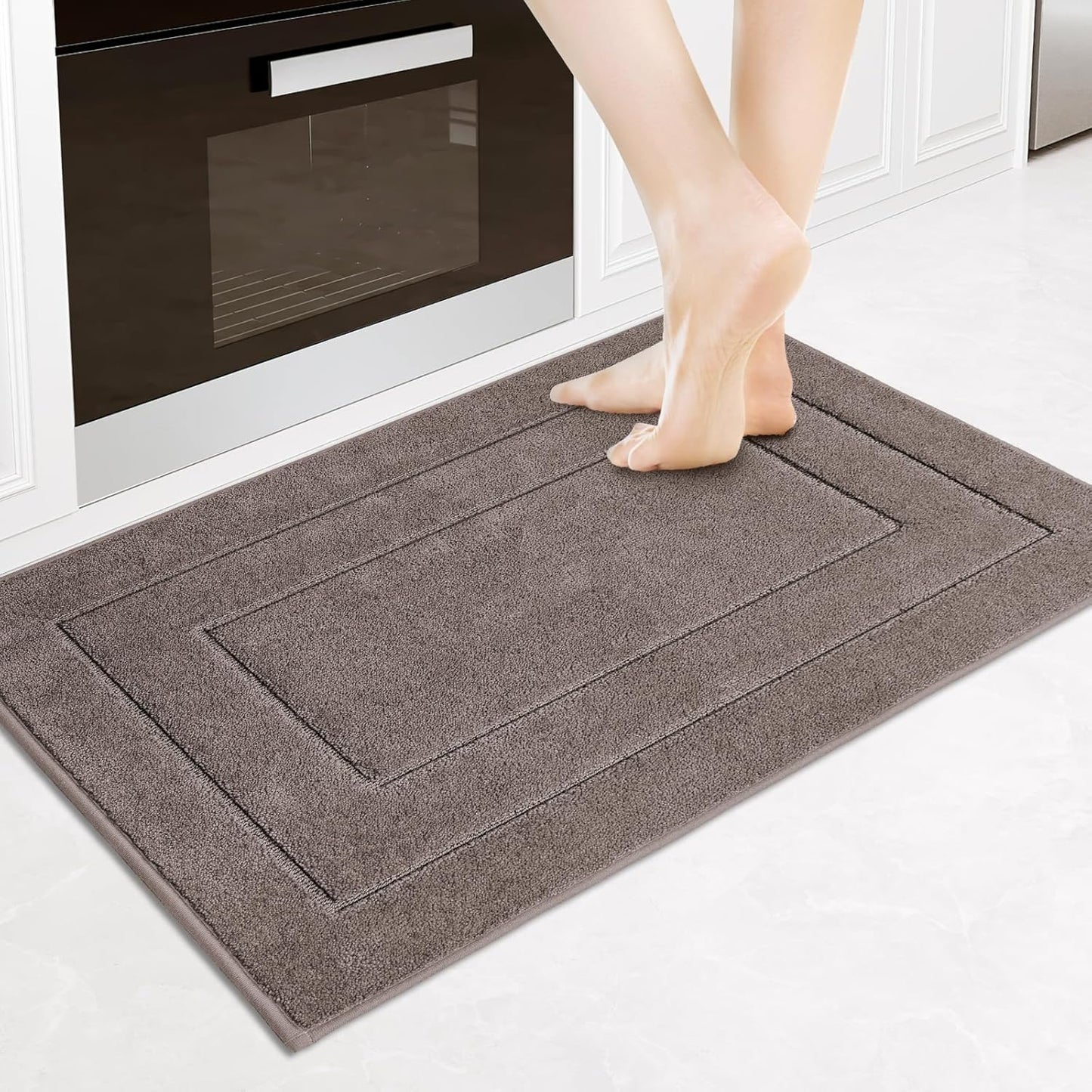 PURRUGS Machine Washable Kitchen Rug Set [2 PCS] (24" x 35.5"+ 24" x 59"), Non-Slip/Skid Kitchen Runner Rugs & Floor Mats, Super Absorbent Soft Standing Mats for Kitchen, Laundry & Sink, Beige