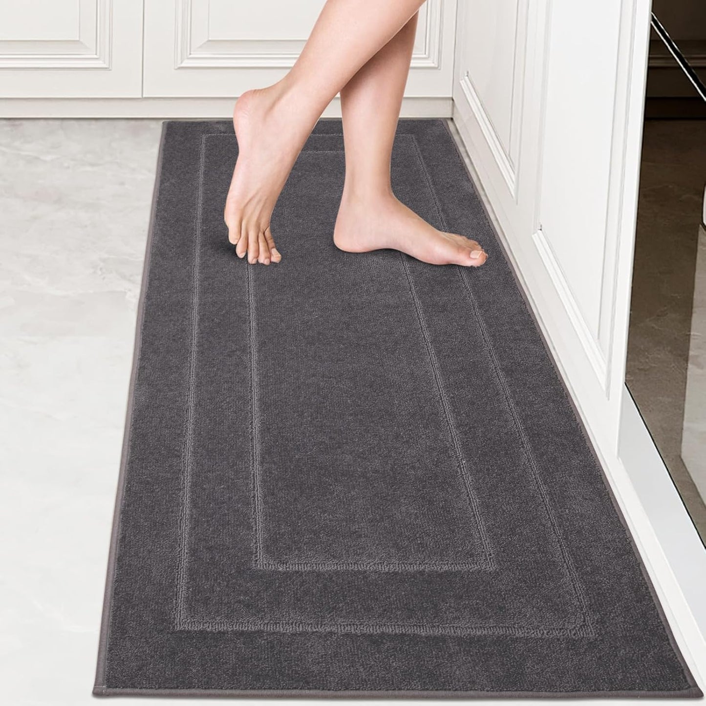 PURRUGS Machine Washable Kitchen Rug Set [2 PCS] (24" x 35.5"+ 24" x 59"), Non-Slip/Skid Kitchen Runner Rugs & Floor Mats, Super Absorbent Soft Standing Mats for Kitchen, Laundry & Sink, Beige