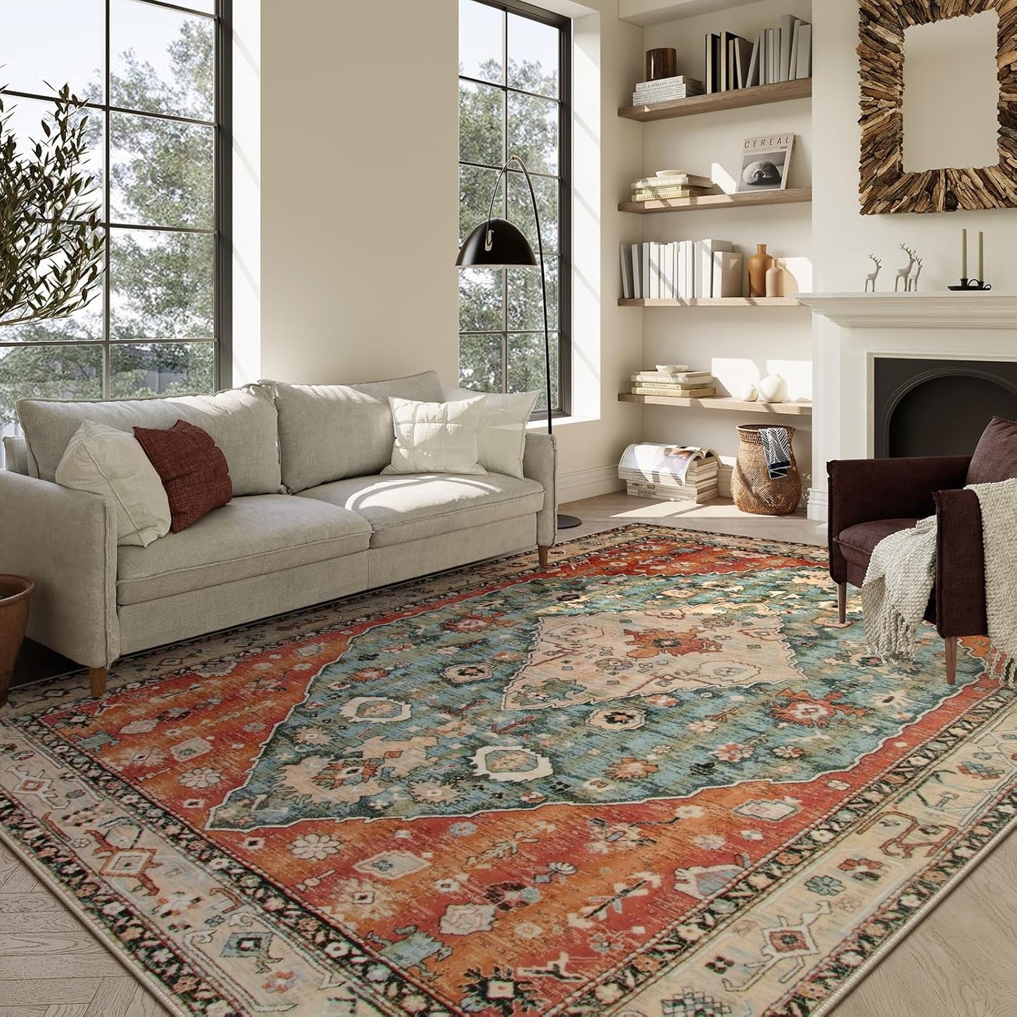 Lahome Boho Tribal 2'6" x 10' Washable Runners for Hallways, Oriental Kitchen Runner Rugs Non Skid Washable, Oriental Soft Long Stair Carpet Runner for Bathroom Living Room Bedroom, Rust/Dull Teal