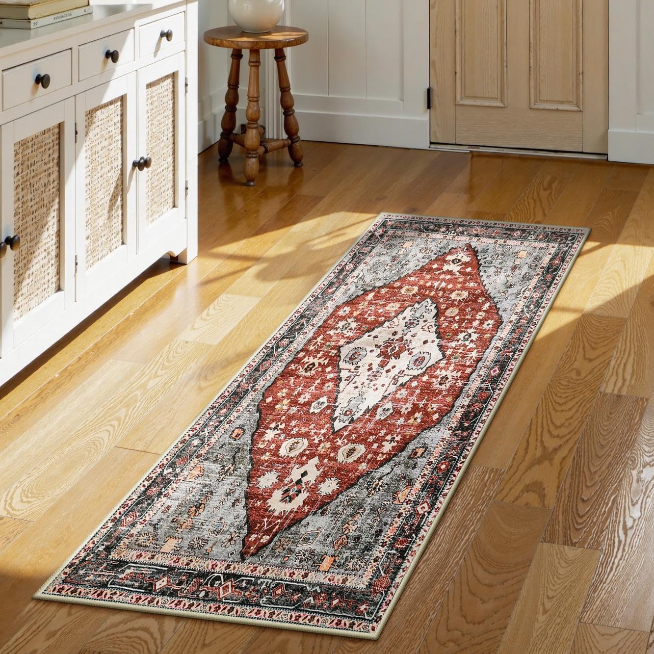 Lahome Boho Tribal 2'6" x 10' Washable Runners for Hallways, Oriental Kitchen Runner Rugs Non Skid Washable, Oriental Soft Long Stair Carpet Runner for Bathroom Living Room Bedroom, Rust/Dull Teal