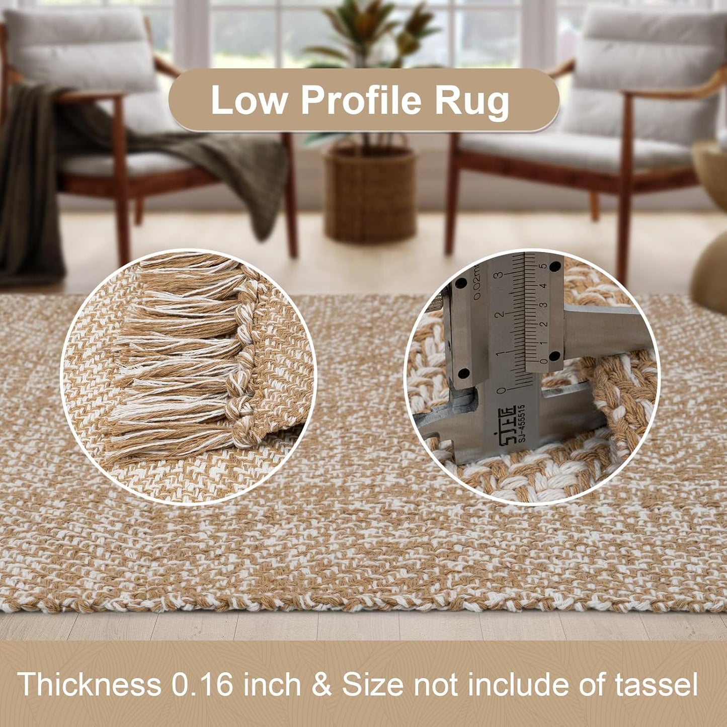 Collive Boho 18 ft Long Runner Rug for Hallway, Washable Kitchen Runner, Cotton Hand-Woven Farmhouse Neutral Carpet Runners, Tan/Cream Low Pile Entryway Floor Runners for Bedroom