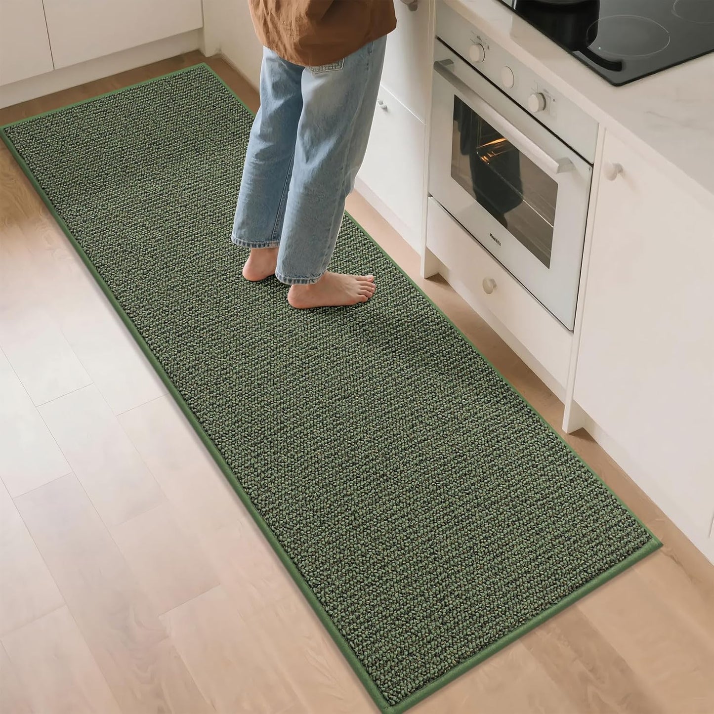 BEQHAUSE Kitchen Rugs and Mats 2PCS, Non-Slip Kitchen Mats for Floor, Absorbent and Stain Resistant Kitchen Runner, Machine Washable Rugs for Kitchen, Laundry & Sink, 24"x36"+24"x60", Green