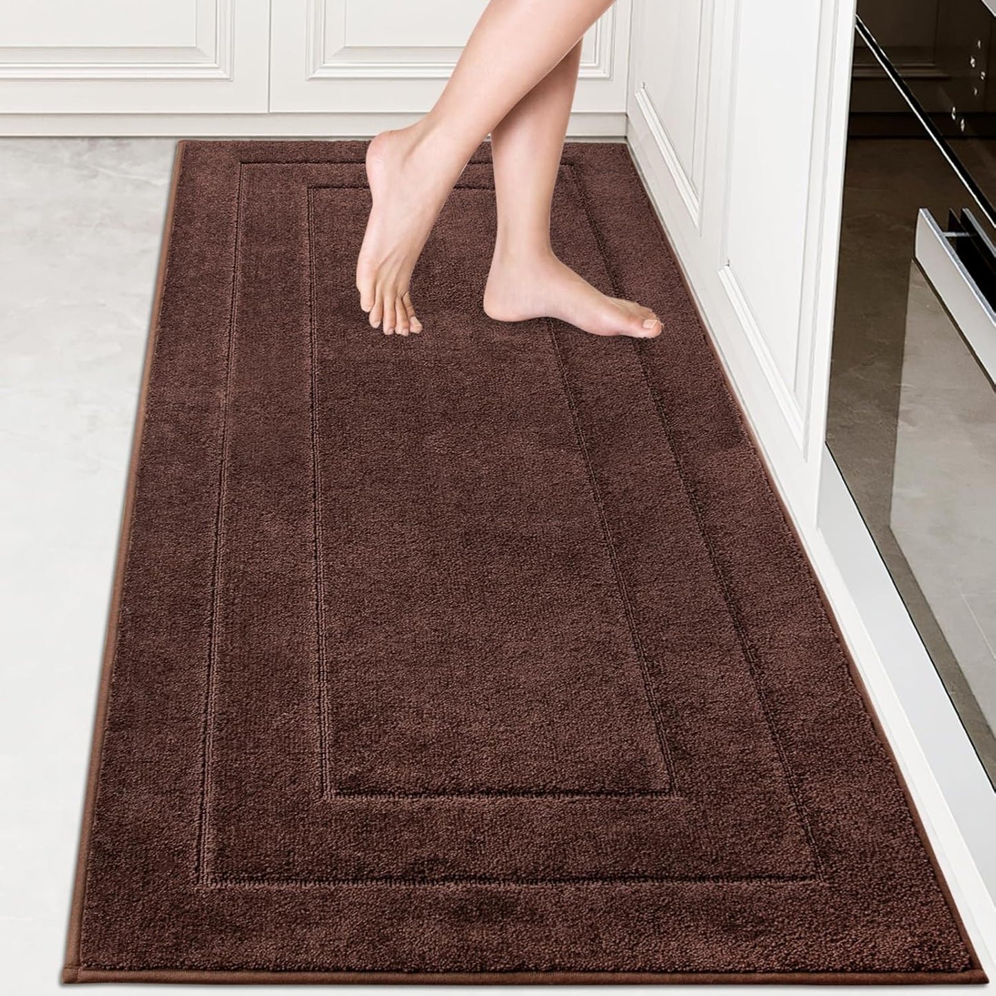 PURRUGS Machine Washable Kitchen Rug Set [2 PCS] (24" x 35.5"+ 24" x 59"), Non-Slip/Skid Kitchen Runner Rugs & Floor Mats, Super Absorbent Soft Standing Mats for Kitchen, Laundry & Sink, Beige