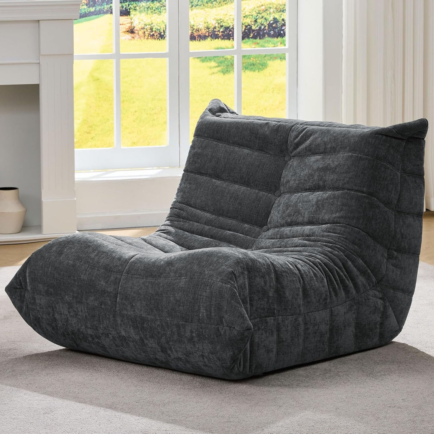 Bean Bag Chairs for Adults Giant Bean Bag Chair Memory Foam BeanBag Chair Big Bean Bag Sofa with Filler Faux Fur Fireside Beanbags Lazy Sofa for Living Room Bedroom Dorm Office (Bluegrey Plush)