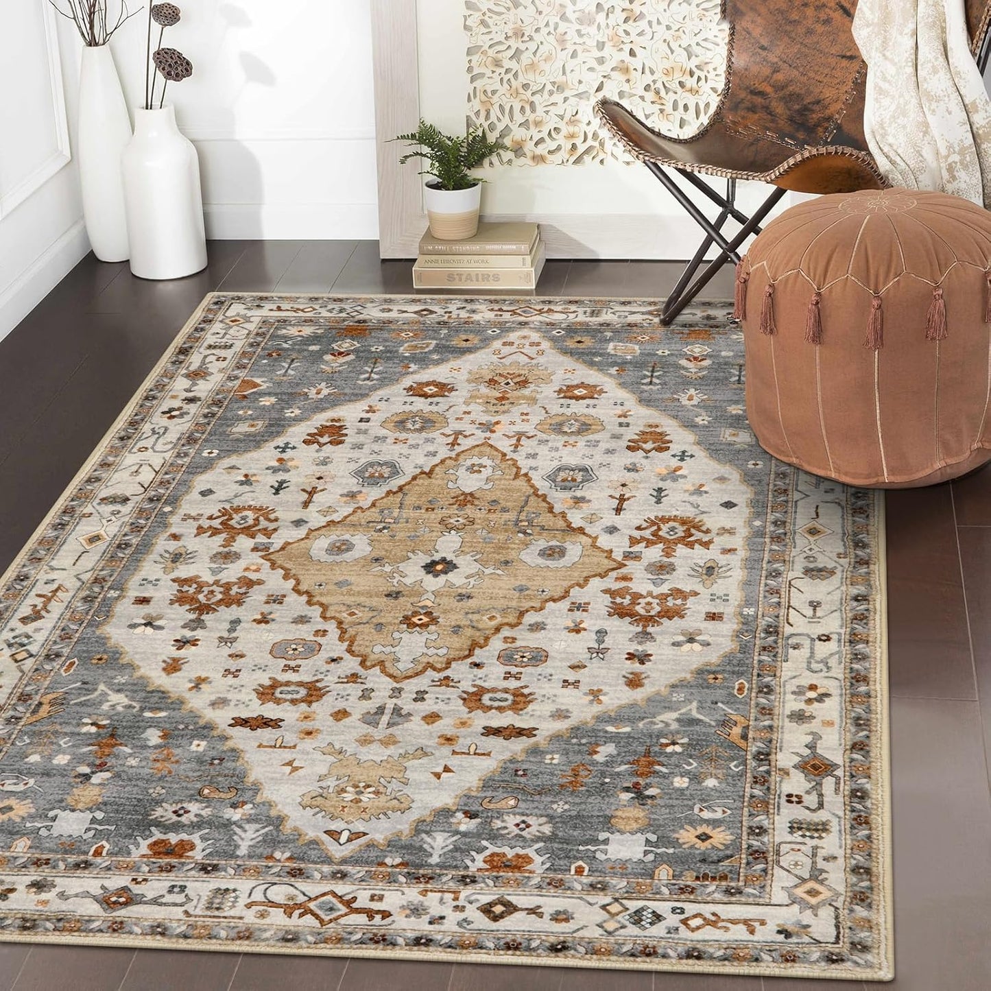 Lahome Boho Tribal 2'6" x 10' Washable Runners for Hallways, Oriental Kitchen Runner Rugs Non Skid Washable, Oriental Soft Long Stair Carpet Runner for Bathroom Living Room Bedroom, Rust/Dull Teal