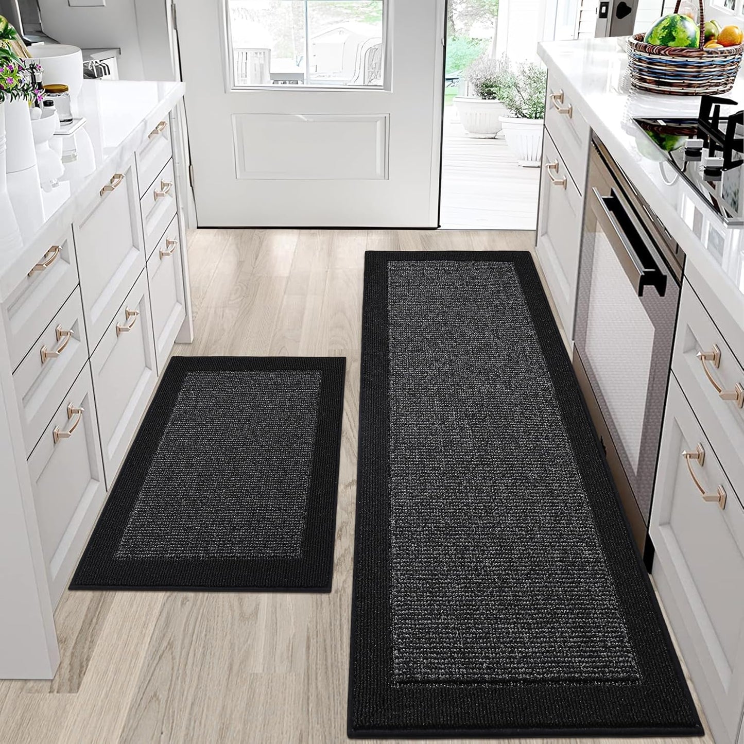 BEQHAUSE Kitchen Rugs and Mats Set of 2 Non-Slip Kitchen Mats for Floor, Absorbent and Stain Resistant Kitchen Runner, Machine Washable Rugs for Kitchen, Laundry & Sink, 24"x36"+24"x60", Taupe