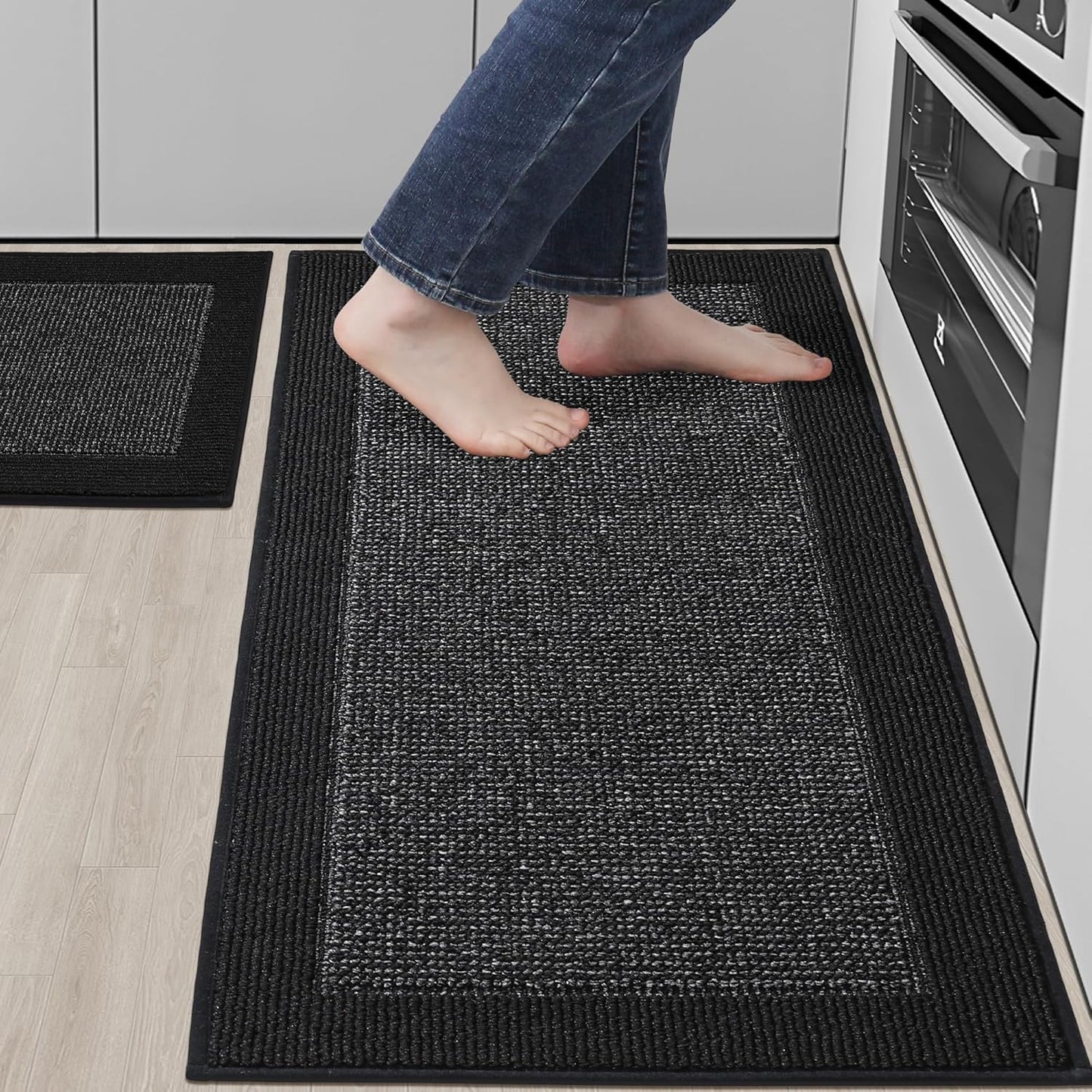 BEQHAUSE Kitchen Rugs and Mats Set of 2 Non-Slip Kitchen Mats for Floor, Absorbent and Stain Resistant Kitchen Runner, Machine Washable Rugs for Kitchen, Laundry & Sink, 24"x36"+24"x60", Taupe