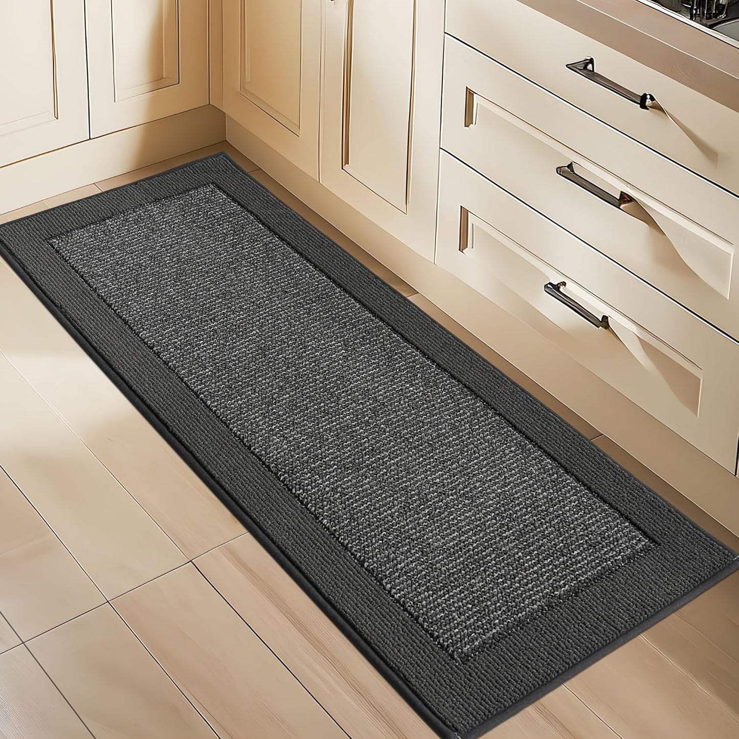 BEQHAUSE Kitchen Rugs and Mats Set of 2 Non-Slip Kitchen Mats for Floor, Absorbent and Stain Resistant Kitchen Runner, Machine Washable Rugs for Kitchen, Laundry & Sink, 24"x36"+24"x60", Taupe