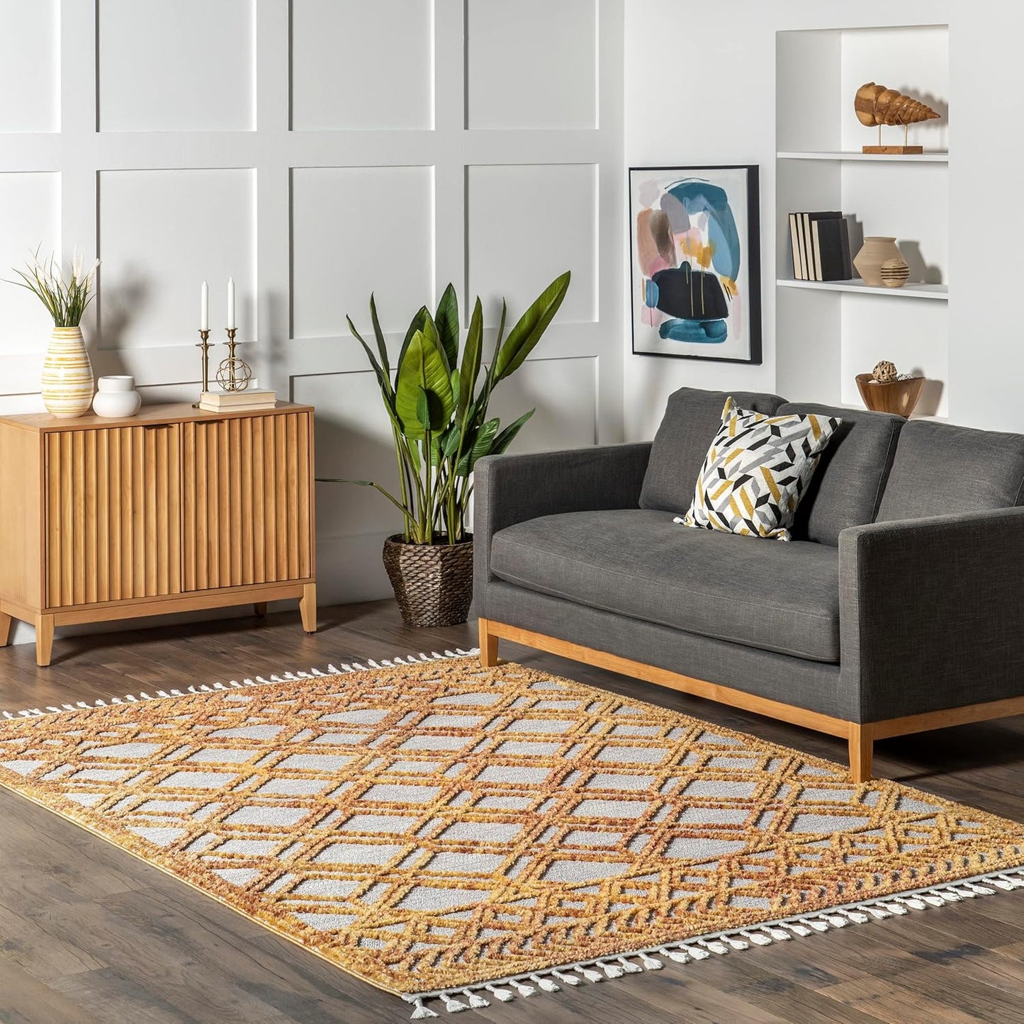 nuLOOM 2'6" x 8' Ansley Moroccan Tassel Area Rug, Light Grey, High-Low Textured Bohemian Design, Plush High Pile, Stain Resistant, For Bedroom, Living Room, Hallway, Entryway