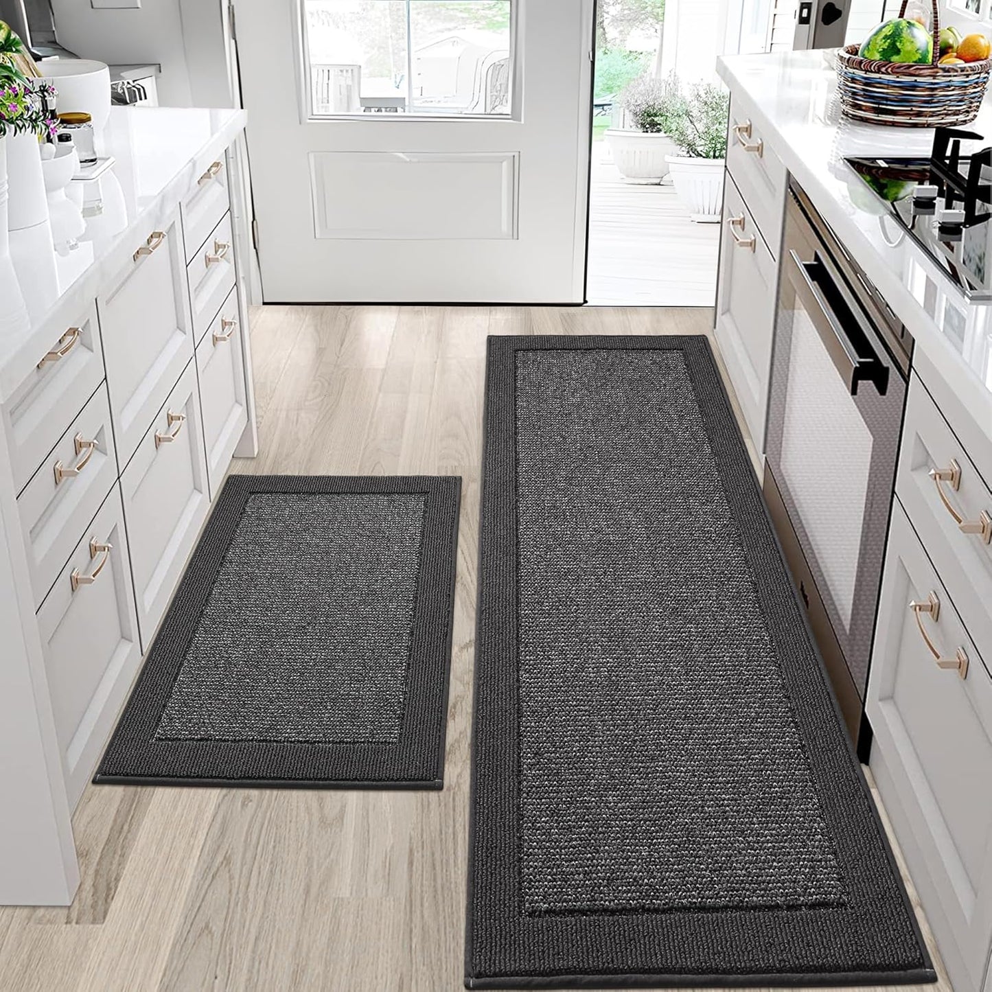 BEQHAUSE Kitchen Rugs and Mats Set of 2 Non-Slip Kitchen Mats for Floor, Absorbent and Stain Resistant Kitchen Runner, Machine Washable Rugs for Kitchen, Laundry & Sink, 24"x36"+24"x60", Taupe