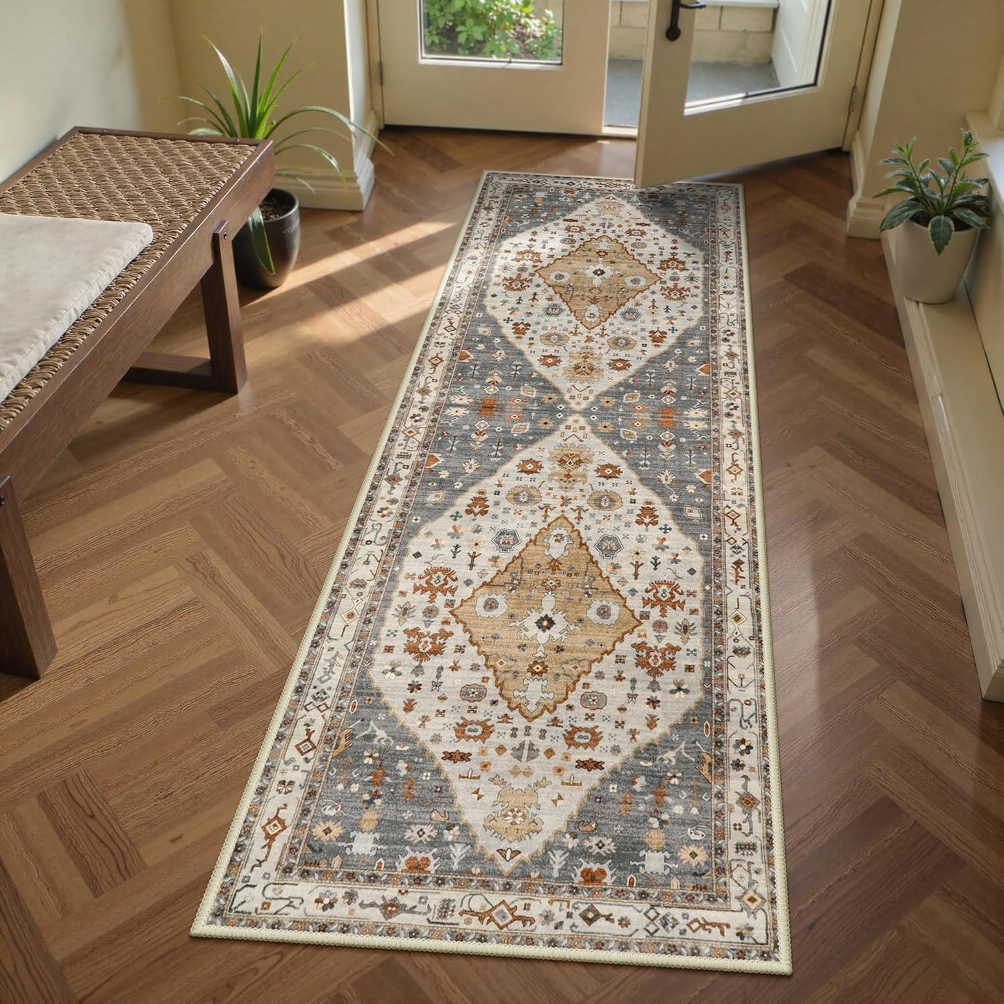 Lahome Boho Tribal 2'6" x 10' Washable Runners for Hallways, Oriental Kitchen Runner Rugs Non Skid Washable, Oriental Soft Long Stair Carpet Runner for Bathroom Living Room Bedroom, Rust/Dull Teal