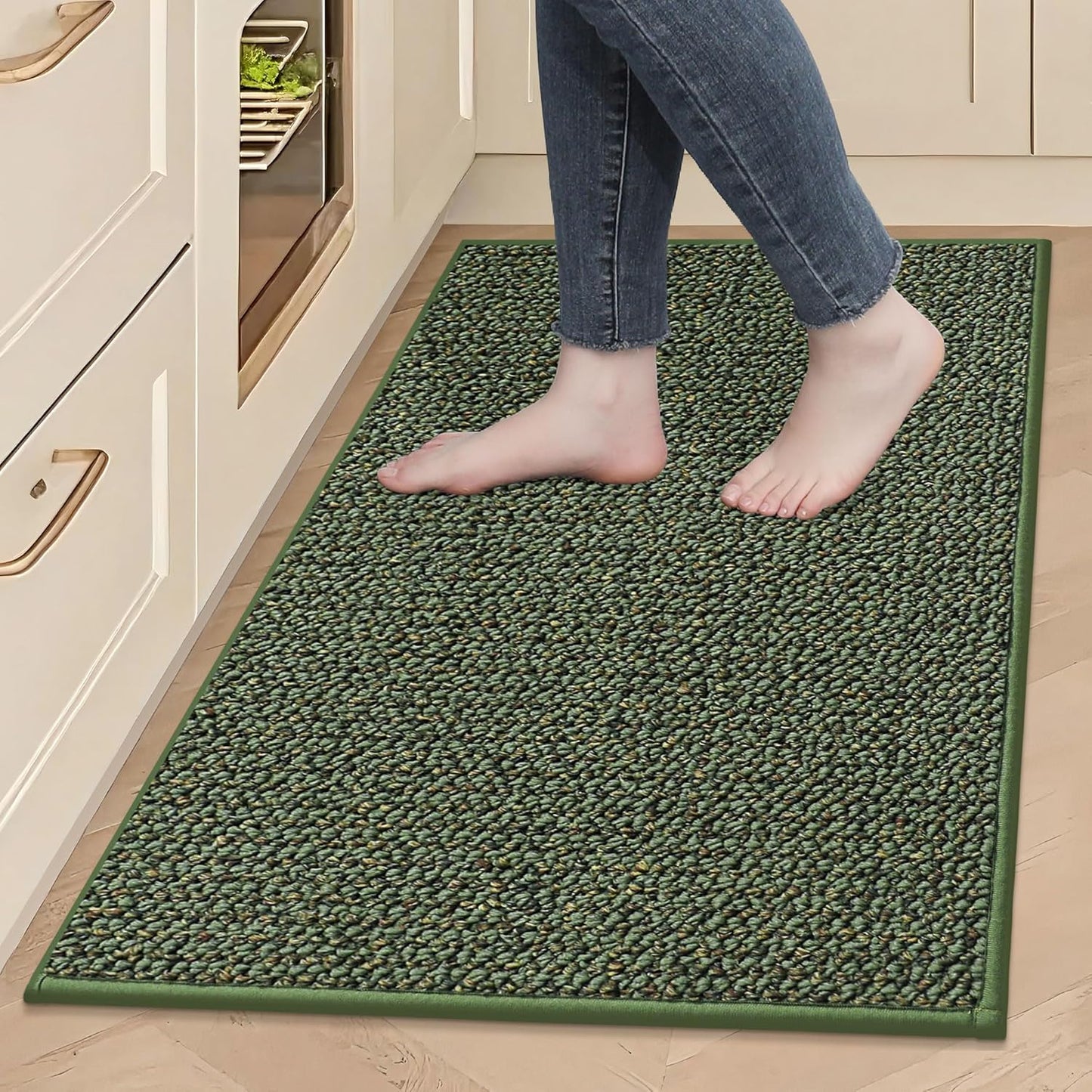 BEQHAUSE Kitchen Rugs and Mats 2PCS, Non-Slip Kitchen Mats for Floor, Absorbent and Stain Resistant Kitchen Runner, Machine Washable Rugs for Kitchen, Laundry & Sink, 24"x36"+24"x60", Green