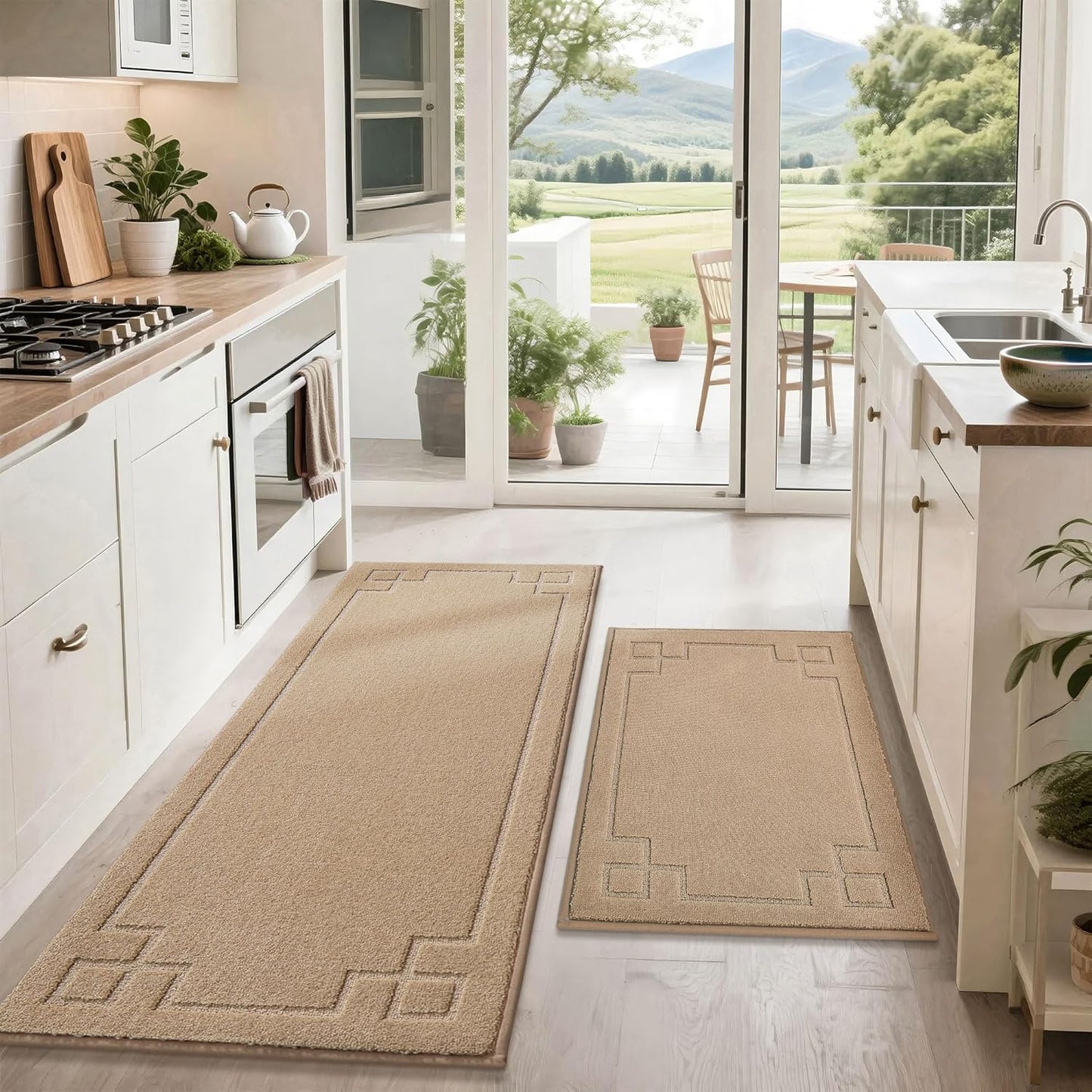 BEQHAUSE Kitchen Rugs Non-Slip Washable Rug Sets of 2, Machine Washable Kitchen Mats Absorbent Soft Kitchen Runner Rugs for Floor,Sink,Hallway,Laundry,24”x36”+24”x60”, Dark Grey