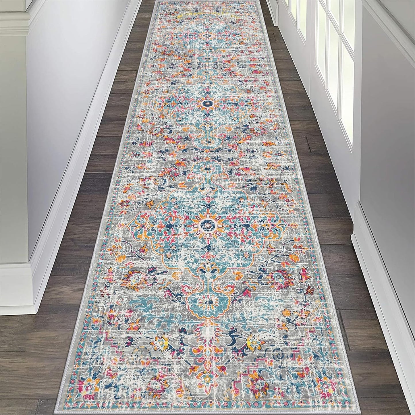Pauwer Boho Hallway Runner Rug 3x10 Washable Entryway Area Rugs Non Slip Farmhouse Vintage Floor Mat Long Carpet Runner for Hallways Laundry Room Kitchen Bathroom Bedroom