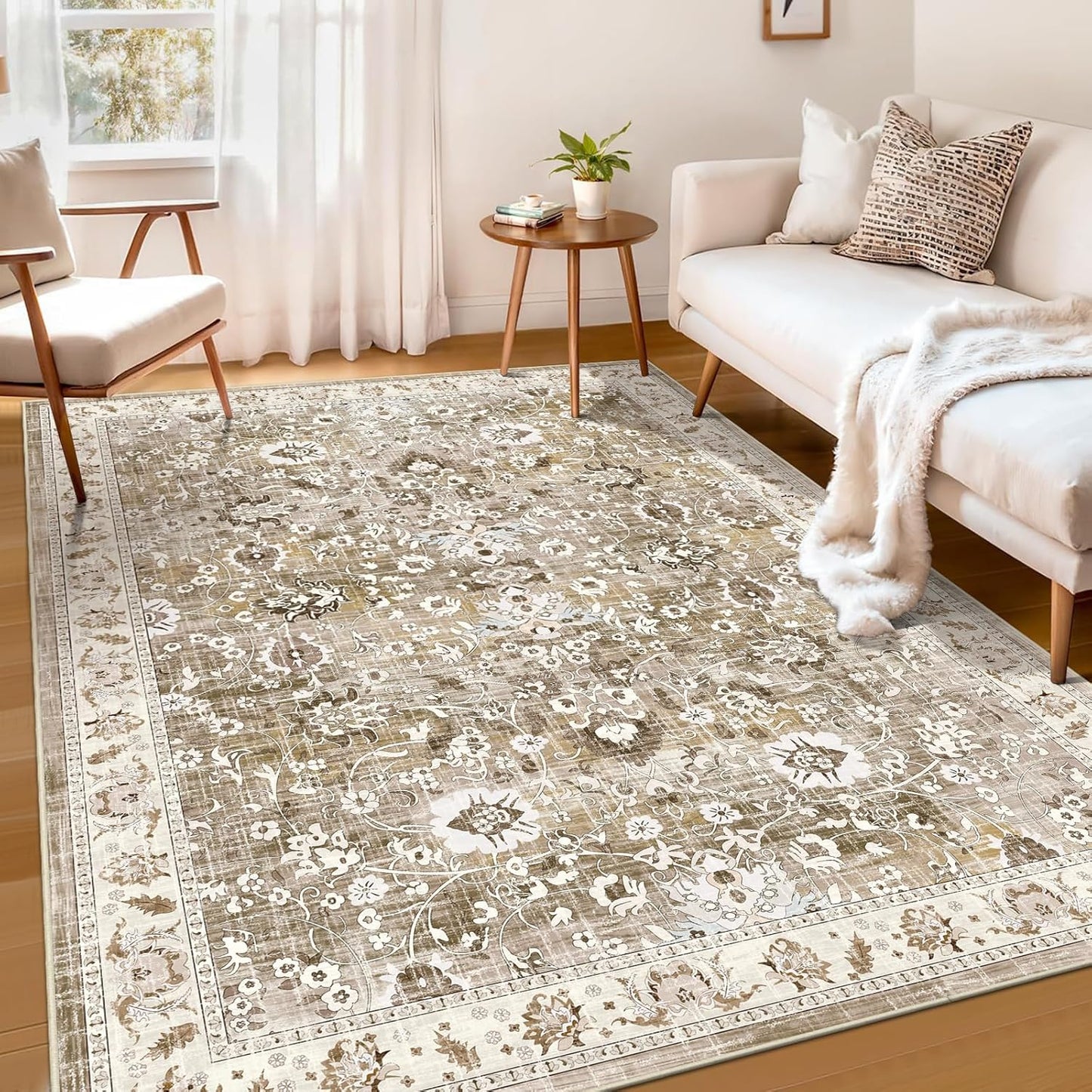 LOKHOM Washable Runner Rug, 2.6x14 Non-Slip Vintage Long Hallway Runner Rugs with Rubber Backing, Boho Soft Distressed Kitchen Rug Floor Carpet Runner for Hallway Laundry Entryway Bedroom(Beige Brown)