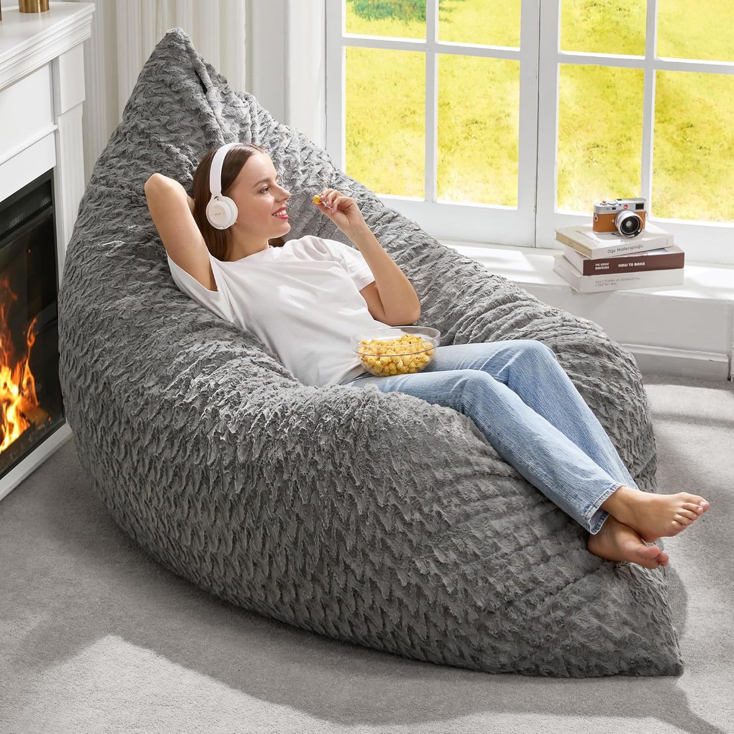 Hobestluk 3 in 1 Bean Bag Chair Giant Bean Bag Chairs Convertible Bean Bag Floor Cushion with Machine Washable Cover, Beanbag Chairs for Adult (Dark Grey)