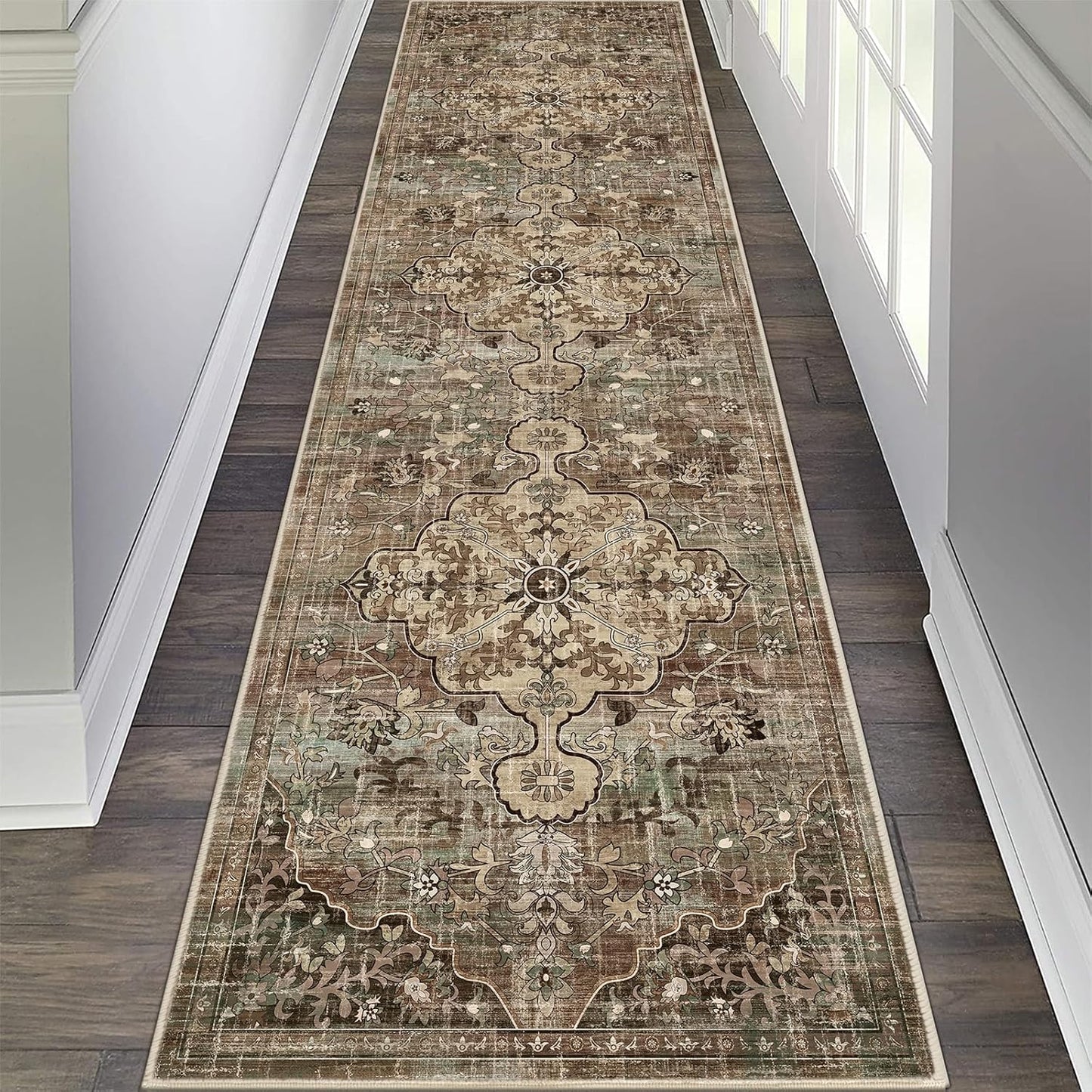 Pauwer Boho Hallway Runner Rug 3x10 Washable Entryway Area Rugs Non Slip Farmhouse Vintage Floor Mat Long Carpet Runner for Hallways Laundry Room Kitchen Bathroom Bedroom