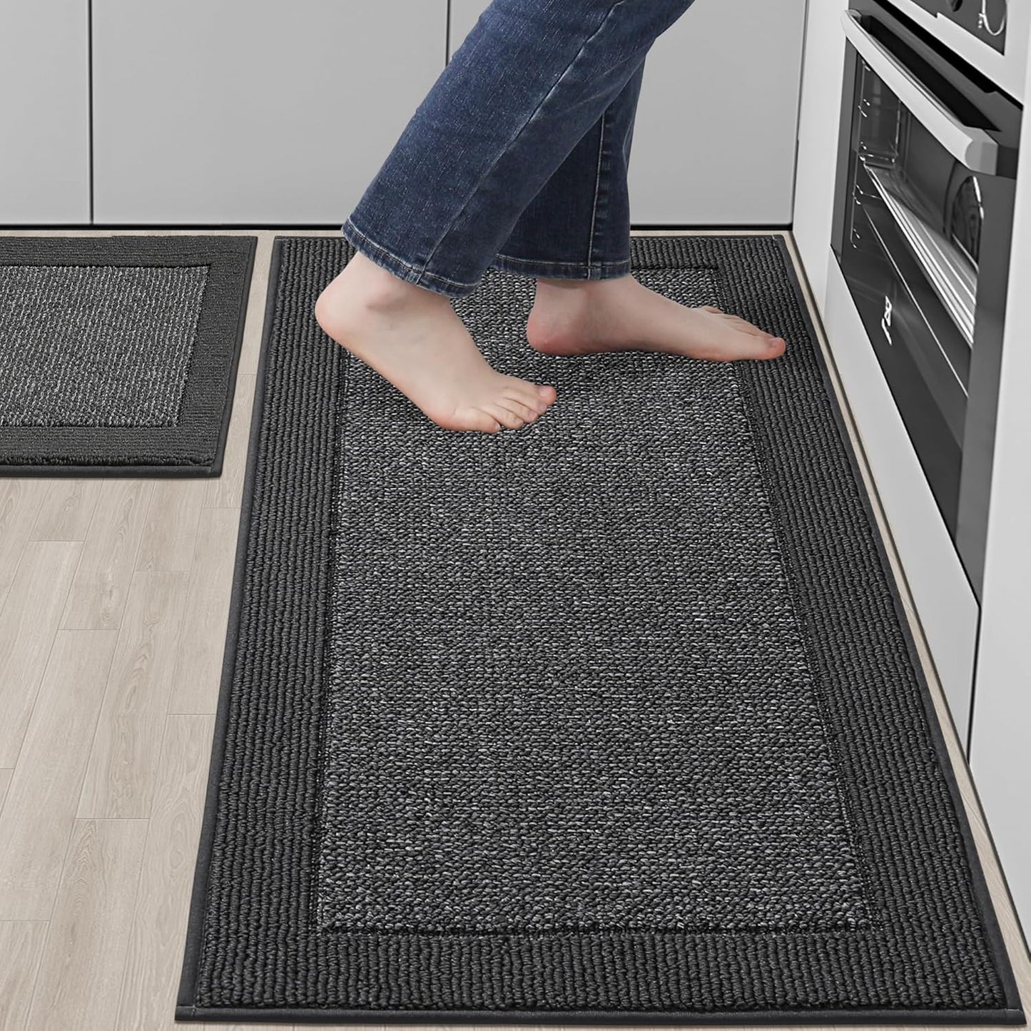 BEQHAUSE Kitchen Rugs and Mats Set of 2 Non-Slip Kitchen Mats for Floor, Absorbent and Stain Resistant Kitchen Runner, Machine Washable Rugs for Kitchen, Laundry & Sink, 24"x36"+24"x60", Taupe