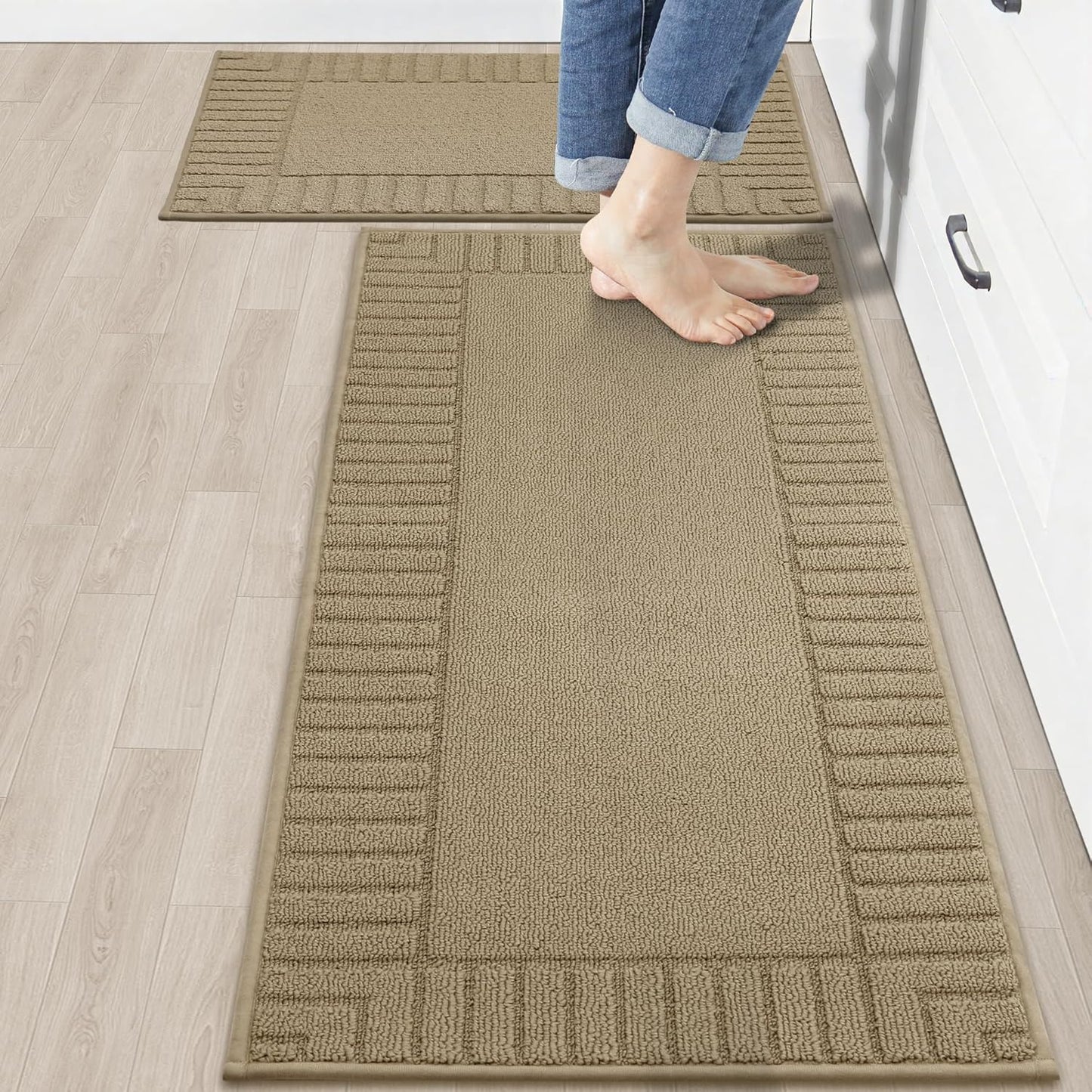 BEQHAUSE-Kitchen-Rugs-Non-Slip-Kitchen-Mats-for-Floor Machine Washable Kitchen Rugs 2 Pieces Kitchen Carpet Runner with TPR Backing,Green,24x35inch/24x60inch
