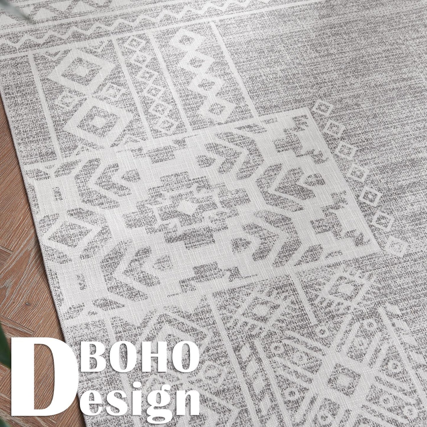 jinchan Runner Rug 3x10 Vintage Hallway Kitchen Runner Ultra-Thin Washable Boho Geometric Rug Non-Slip Non-Shedding Carpet for Bedroom Living Room Stairway Grey Ivory