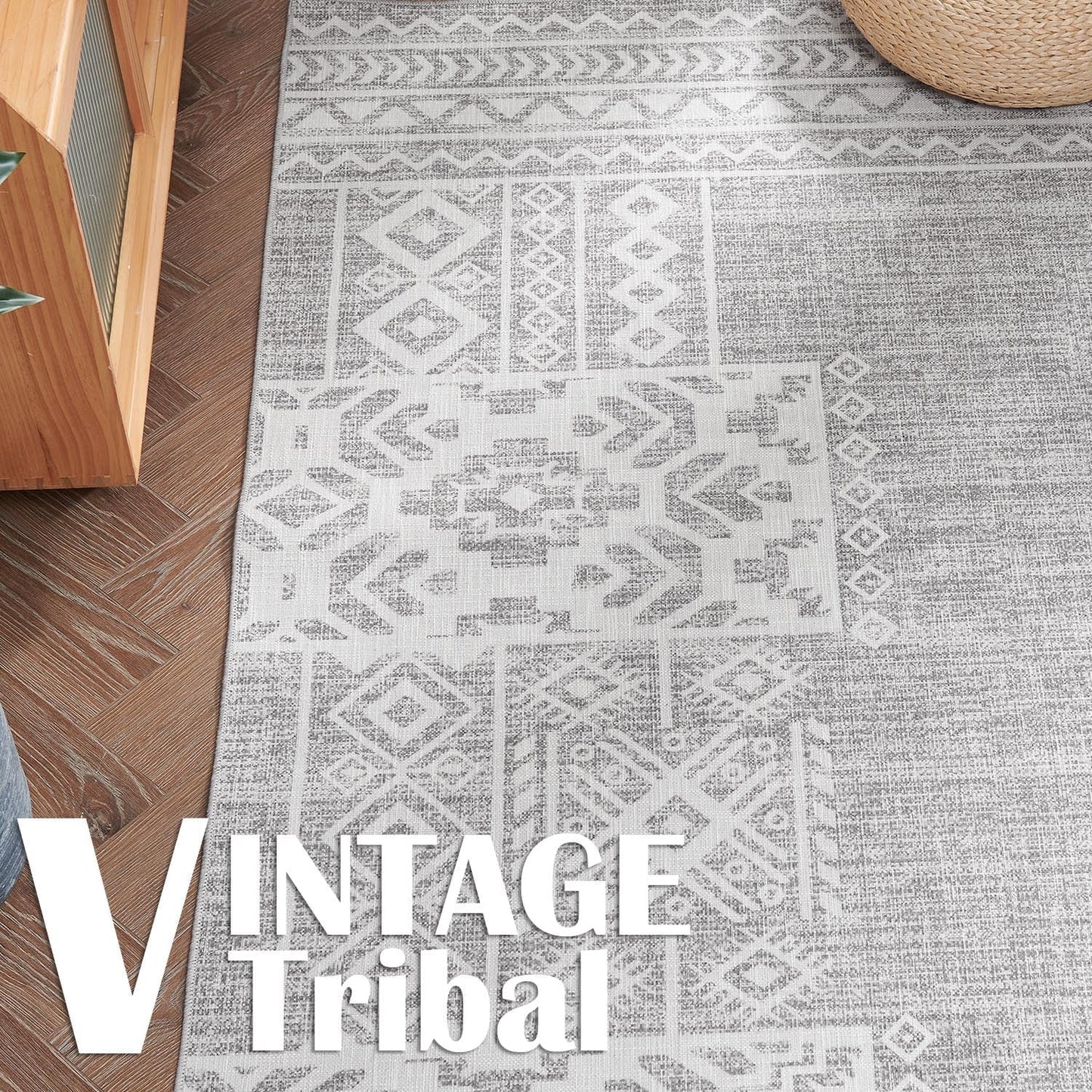 jinchan Runner Rug 3x10 Vintage Hallway Kitchen Runner Ultra-Thin Washable Boho Geometric Rug Non-Slip Non-Shedding Carpet for Bedroom Living Room Stairway Grey Ivory