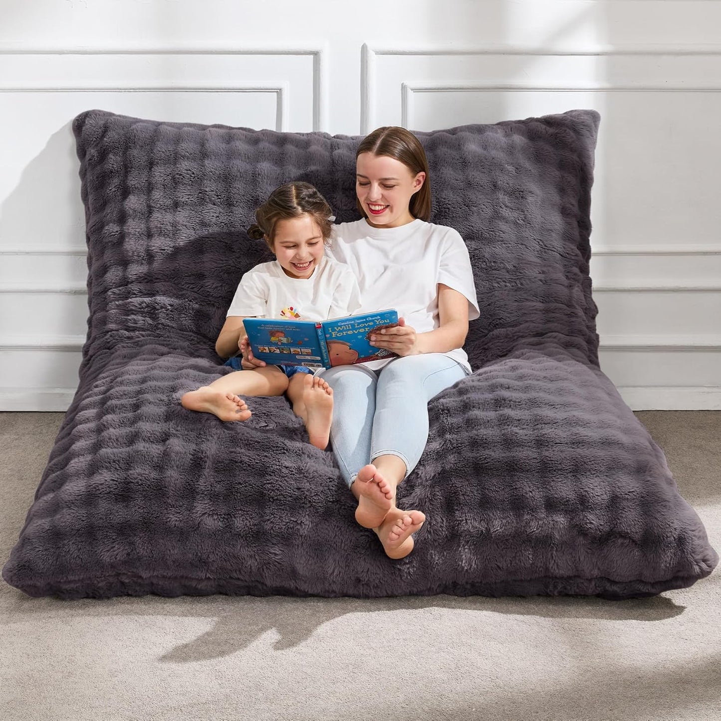 Hobestluk 3 in 1 Bean Bag Chair Giant Bean Bag Chairs Convertible Bean Bag Floor Cushion with Machine Washable Cover, Beanbag Chairs for Adult (Dark Grey)