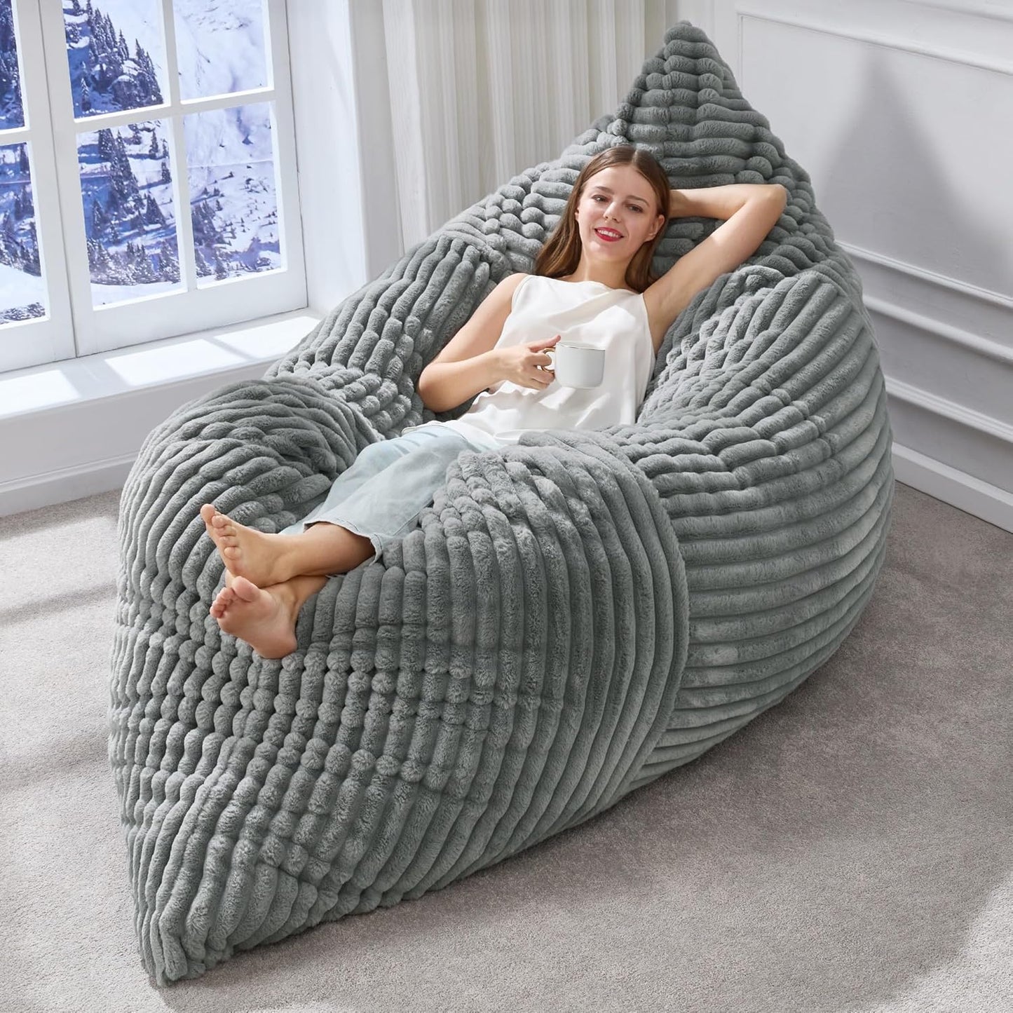 Hobestluk 3 in 1 Bean Bag Chair Giant Bean Bag Chairs Convertible Bean Bag Floor Cushion with Machine Washable Cover, Beanbag Chairs for Adult (Dark Grey)