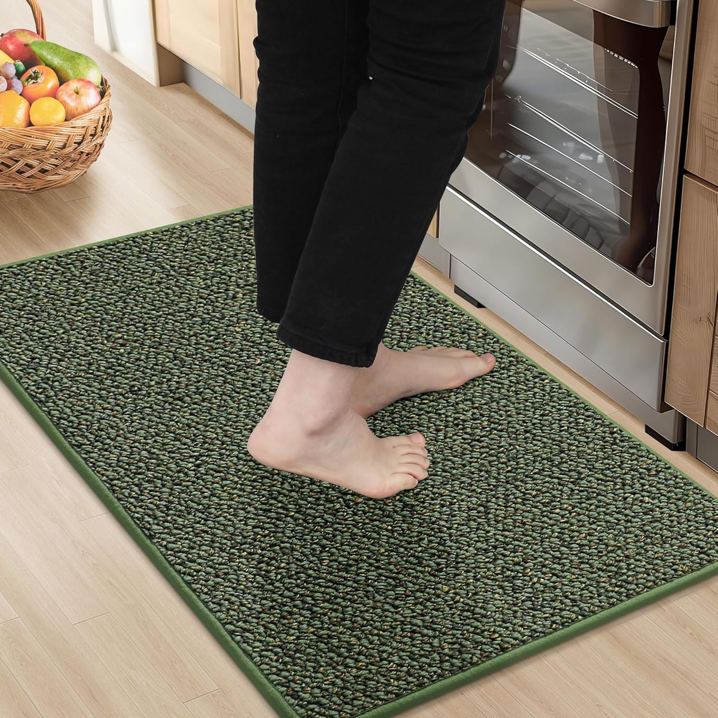 BEQHAUSE Kitchen Rugs and Mats 2PCS, Non-Slip Kitchen Mats for Floor, Absorbent and Stain Resistant Kitchen Runner, Machine Washable Rugs for Kitchen, Laundry & Sink, 24"x36"+24"x60", Green