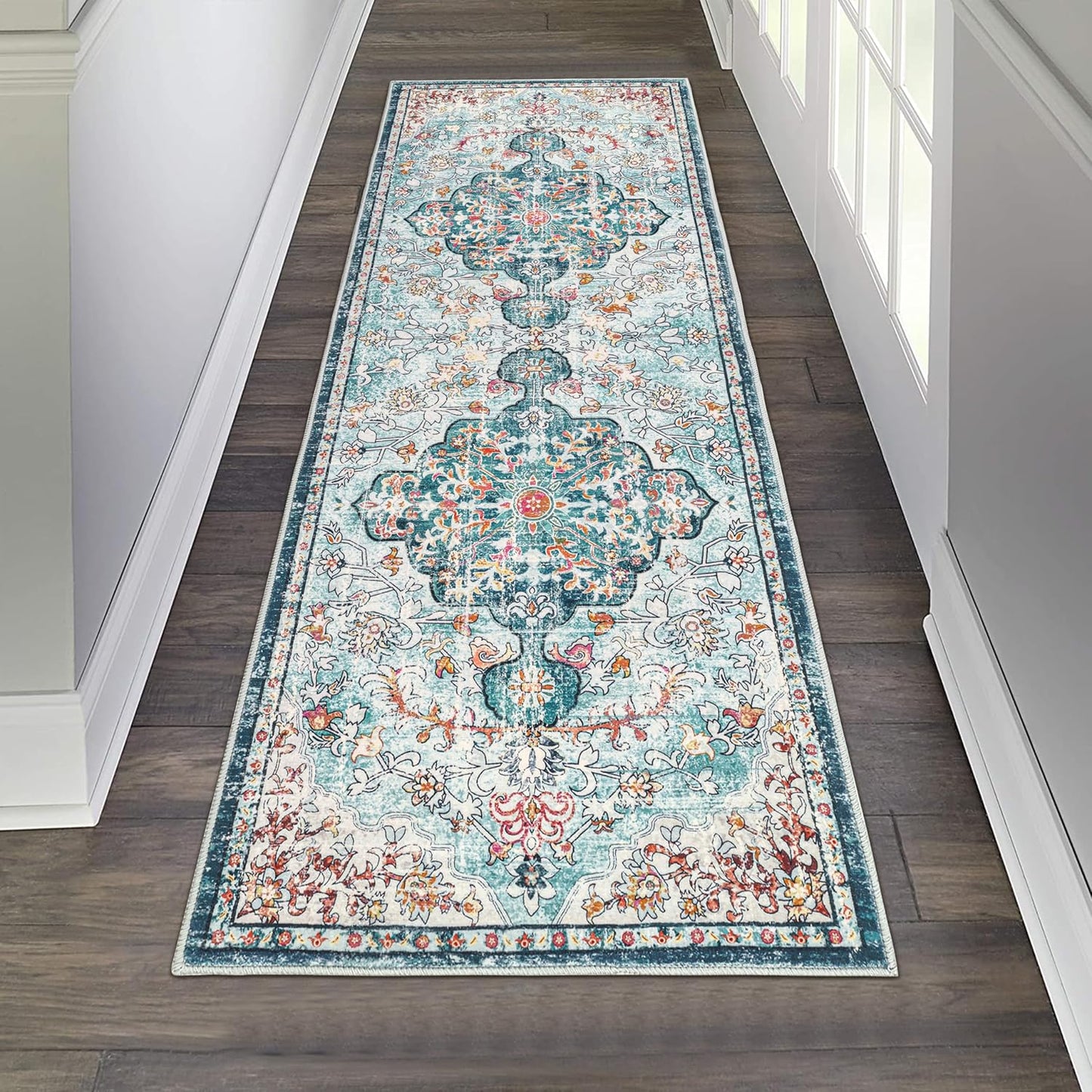 Pauwer Boho Hallway Runner Rug 3x10 Washable Entryway Area Rugs Non Slip Farmhouse Vintage Floor Mat Long Carpet Runner for Hallways Laundry Room Kitchen Bathroom Bedroom