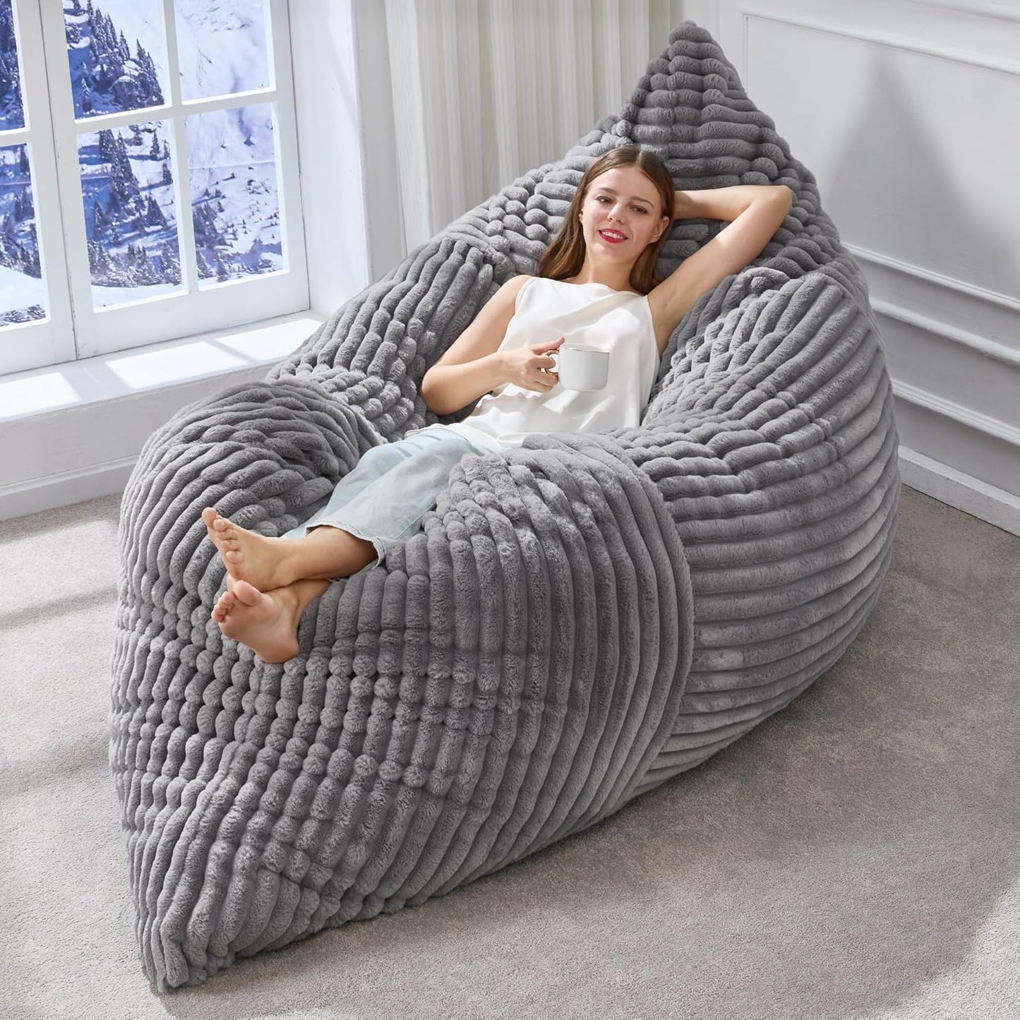 Hobestluk 3 in 1 Bean Bag Chair Giant Bean Bag Chairs Convertible Bean Bag Floor Cushion with Machine Washable Cover, Beanbag Chairs for Adult (Dark Grey)