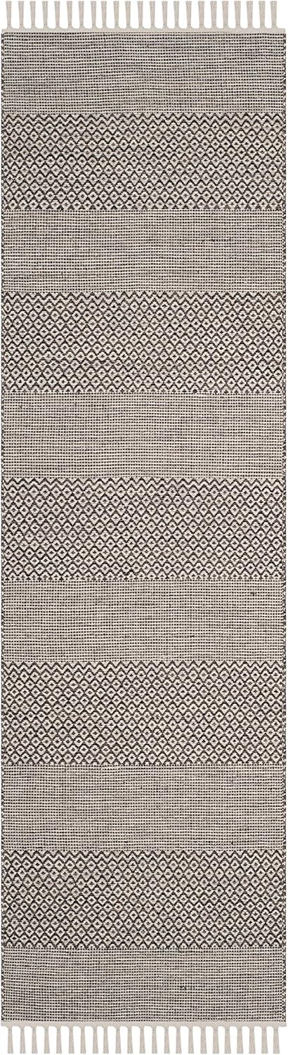 SAFAVIEH Montauk Collection Runner Rug - 2'3" x 14', Ivory & Anthracite, Handmade Flat Weave Boho Farmhouse Cotton Tassel Fringe, Ideal for High Traffic Areas in Living Room, Bedroom (MTK330N)