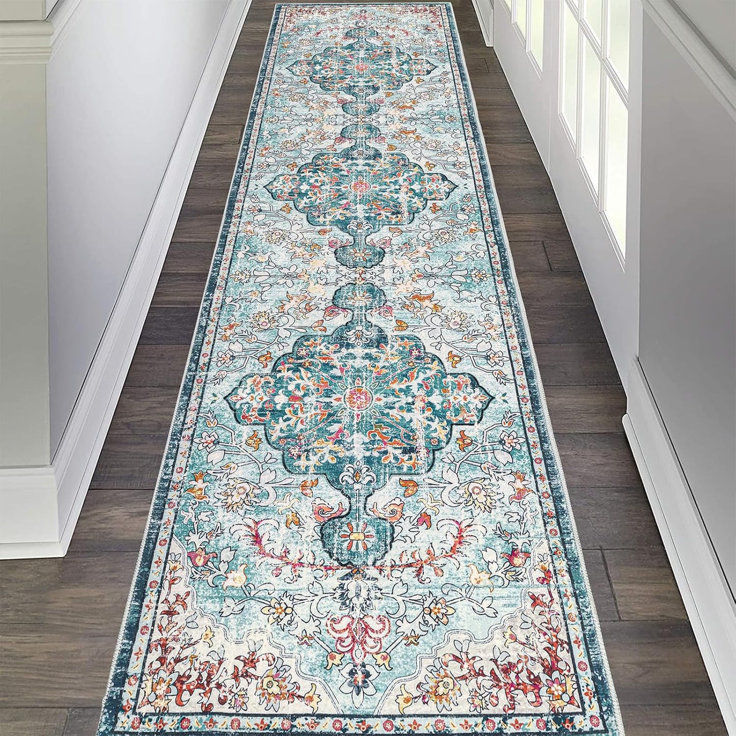 Pauwer Boho Hallway Runner Rug 3x10 Washable Entryway Area Rugs Non Slip Farmhouse Vintage Floor Mat Long Carpet Runner for Hallways Laundry Room Kitchen Bathroom Bedroom
