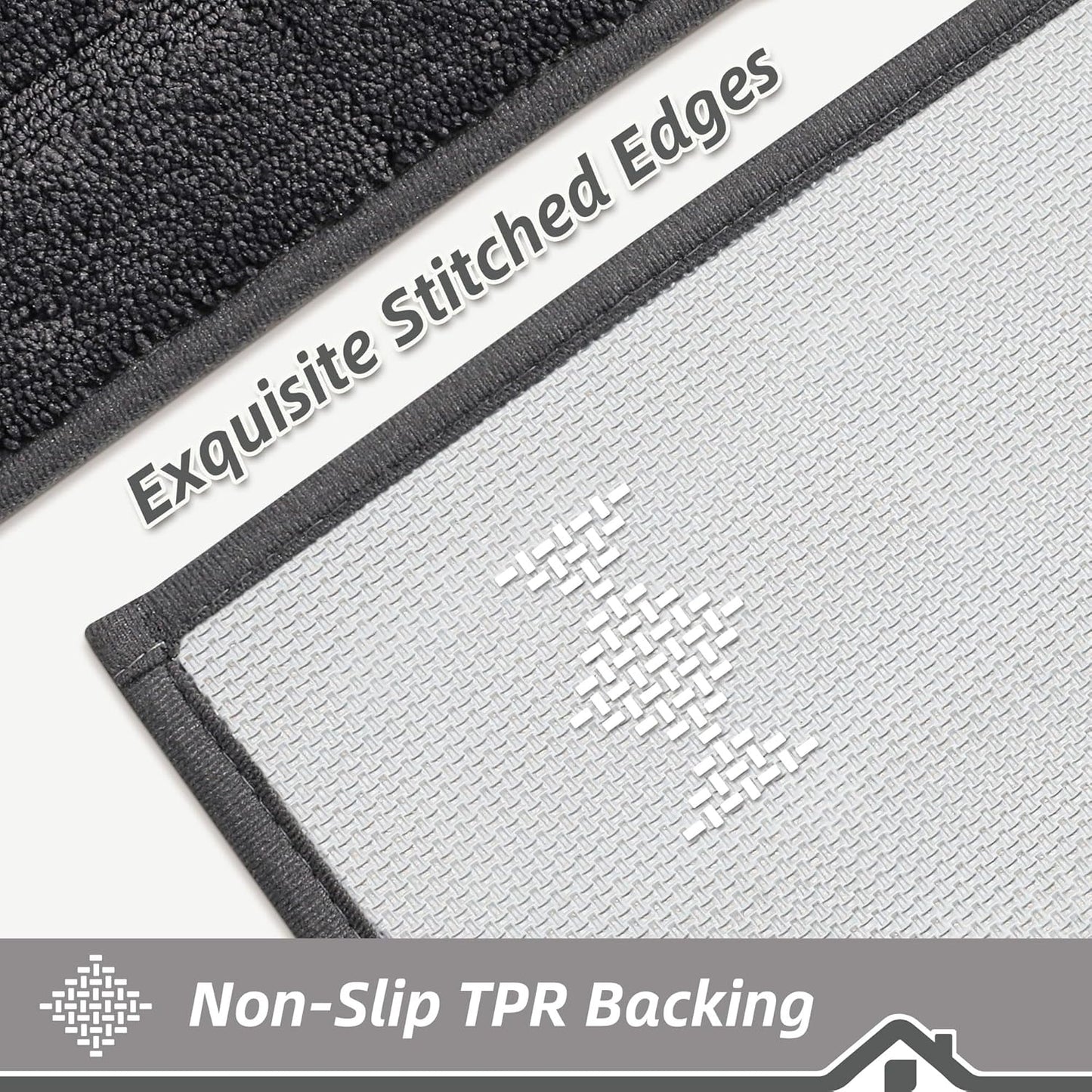 BEQHAUSE Kitchen Rugs Non-Slip Washable Rug Sets of 2, Machine Washable Kitchen Mats Absorbent Soft Kitchen Runner Rugs for Floor,Sink,Hallway,Laundry,24”x36”+24”x60”, Dark Grey