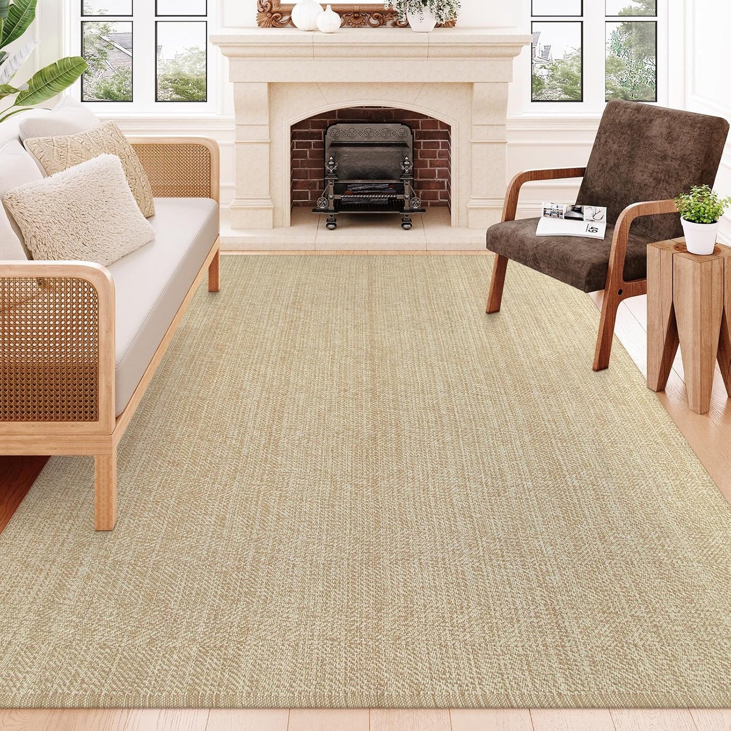 Collive Boho 18 ft Long Runner Rug for Hallway, Washable Kitchen Runner, Cotton Hand-Woven Farmhouse Neutral Carpet Runners, Tan/Cream Low Pile Entryway Floor Runners for Bedroom