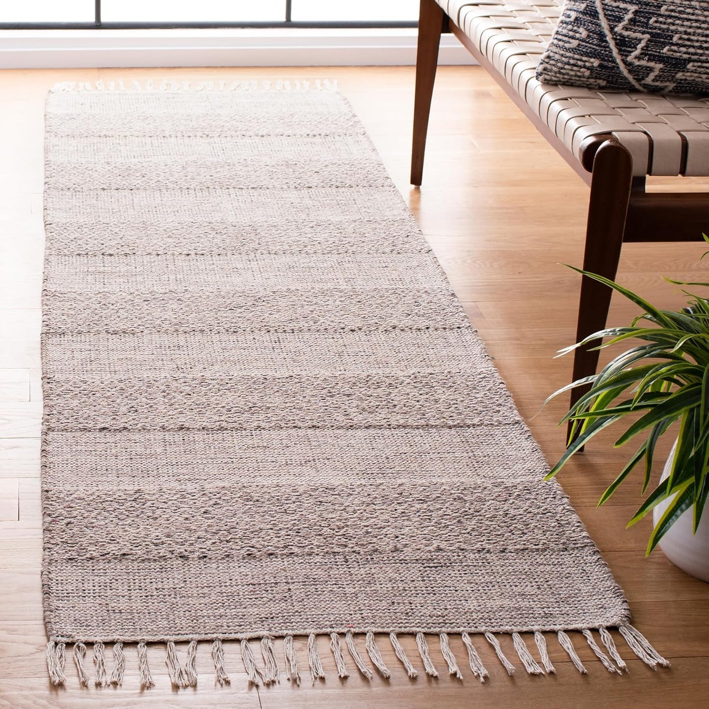 SAFAVIEH Montauk Collection Runner Rug - 2'3" x 14', Ivory & Anthracite, Handmade Flat Weave Boho Farmhouse Cotton Tassel Fringe, Ideal for High Traffic Areas in Living Room, Bedroom (MTK330N)
