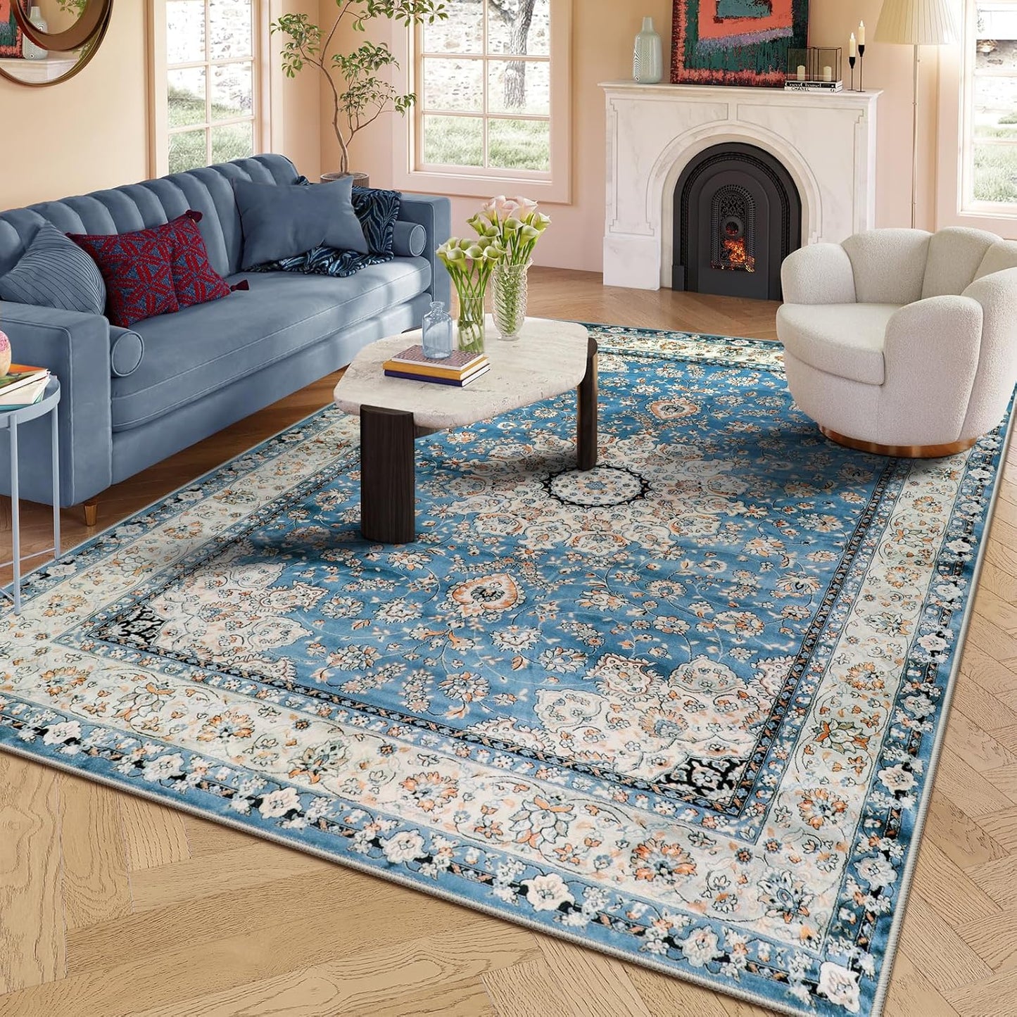 Lahome Boho Tribal 2'6" x 10' Washable Runners for Hallways, Oriental Kitchen Runner Rugs Non Skid Washable, Oriental Soft Long Stair Carpet Runner for Bathroom Living Room Bedroom, Rust/Dull Teal