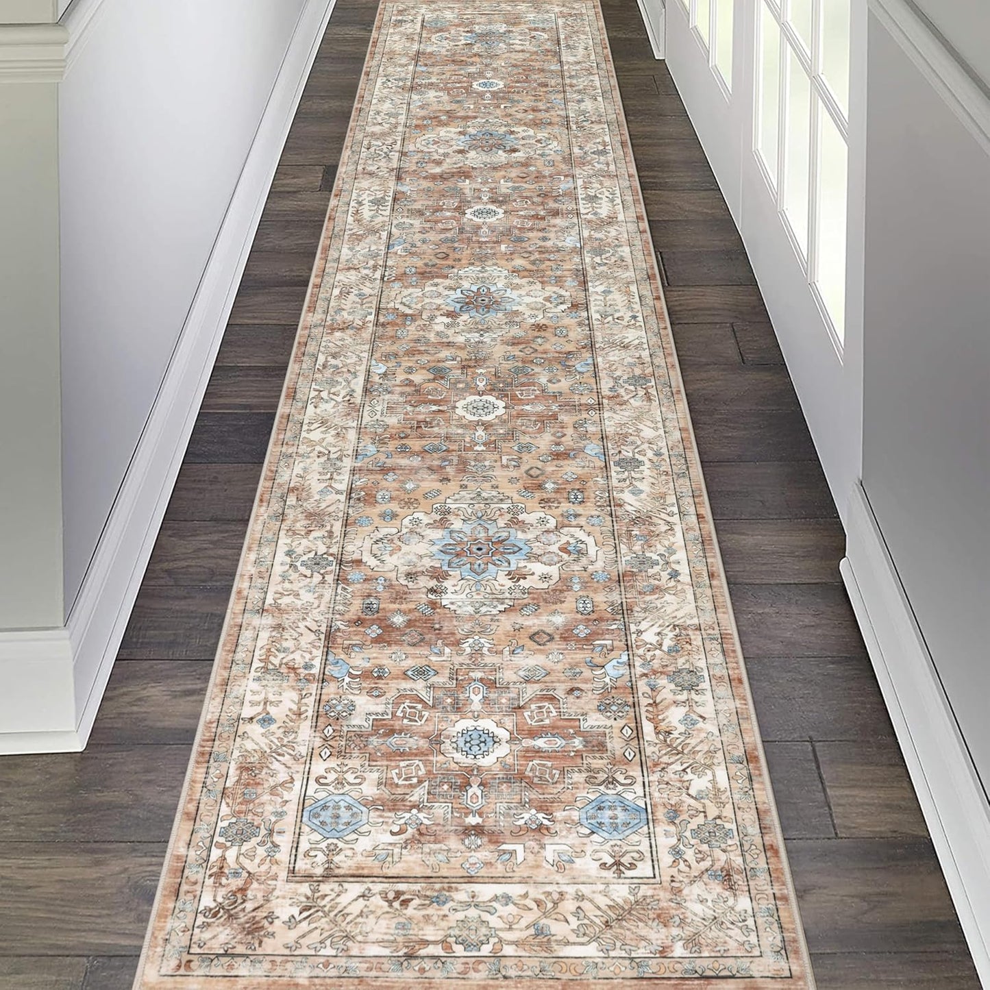 Pauwer Boho Hallway Runner Rug 3x10 Washable Entryway Area Rugs Non Slip Farmhouse Vintage Floor Mat Long Carpet Runner for Hallways Laundry Room Kitchen Bathroom Bedroom