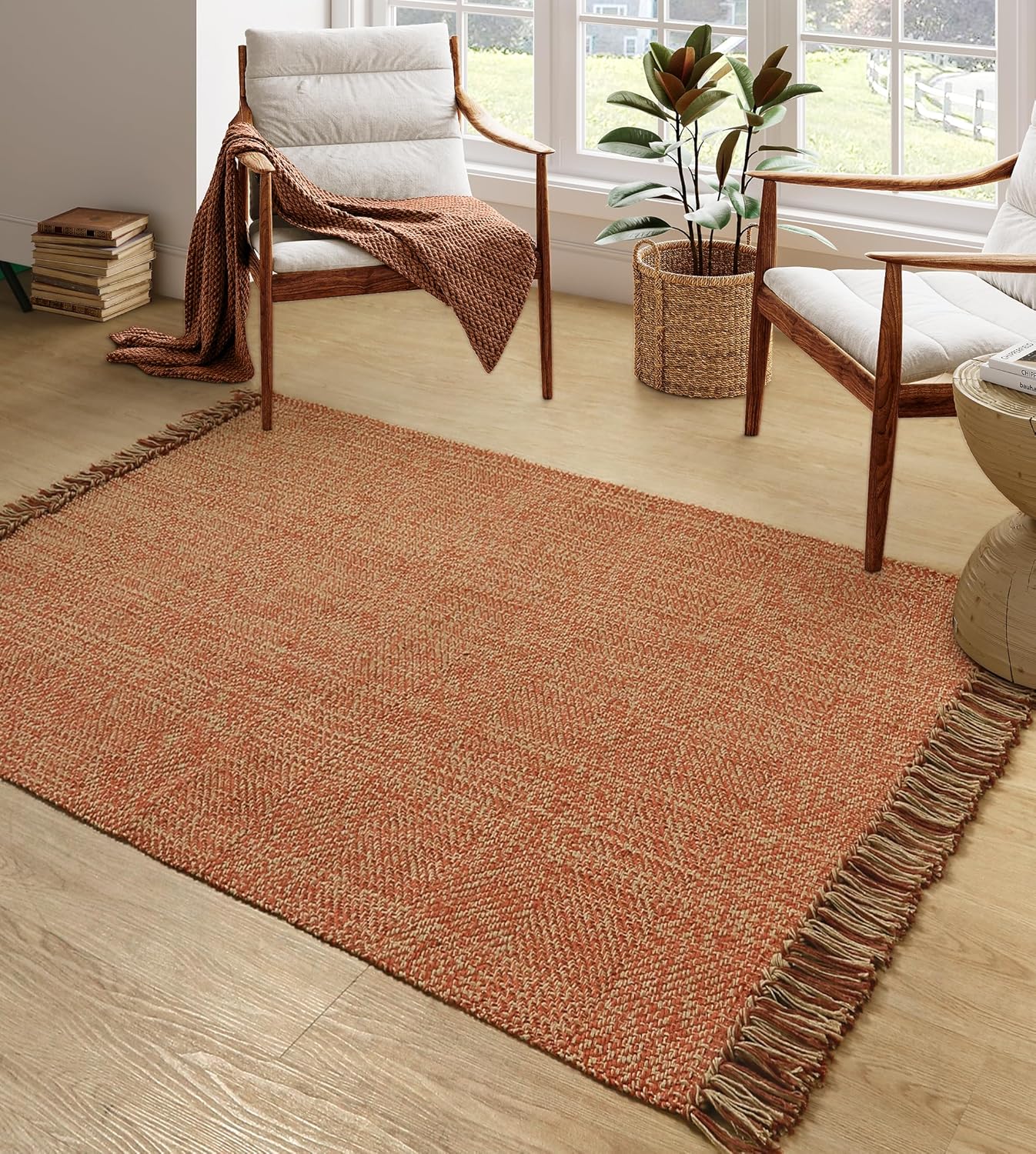 Collive Boho 18 ft Long Runner Rug for Hallway, Washable Kitchen Runner, Cotton Hand-Woven Farmhouse Neutral Carpet Runners, Tan/Cream Low Pile Entryway Floor Runners for Bedroom