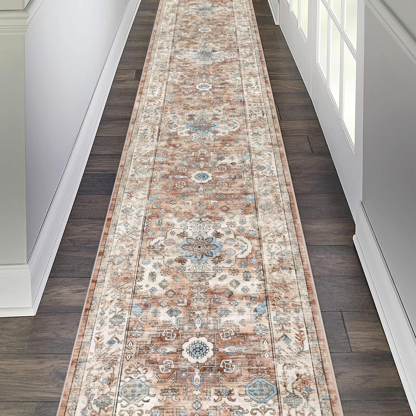 Pauwer Boho Hallway Runner Rug 3x10 Washable Entryway Area Rugs Non Slip Farmhouse Vintage Floor Mat Long Carpet Runner for Hallways Laundry Room Kitchen Bathroom Bedroom