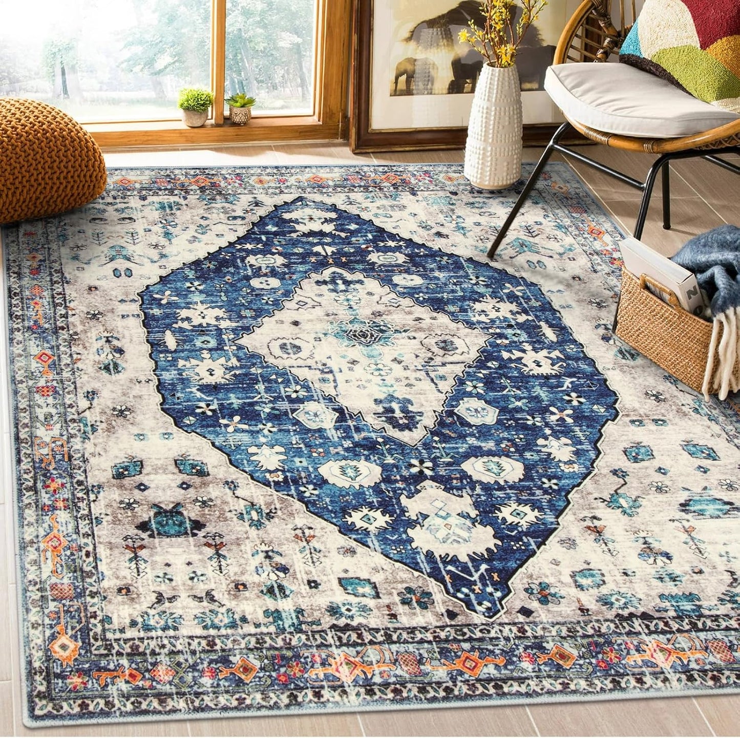 Lahome Boho Tribal 2'6" x 10' Washable Runners for Hallways, Oriental Kitchen Runner Rugs Non Skid Washable, Oriental Soft Long Stair Carpet Runner for Bathroom Living Room Bedroom, Rust/Dull Teal