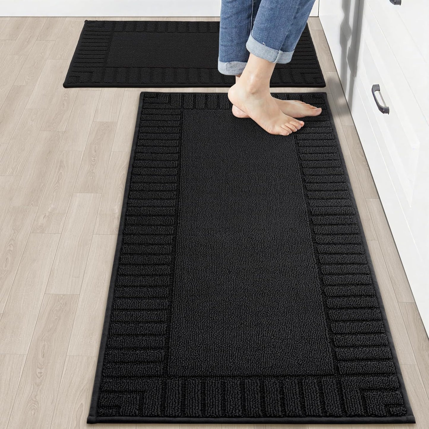 BEQHAUSE-Kitchen-Rugs-Non-Slip-Kitchen-Mats-for-Floor Machine Washable Kitchen Rugs 2 Pieces Kitchen Carpet Runner with TPR Backing,Green,24x35inch/24x60inch