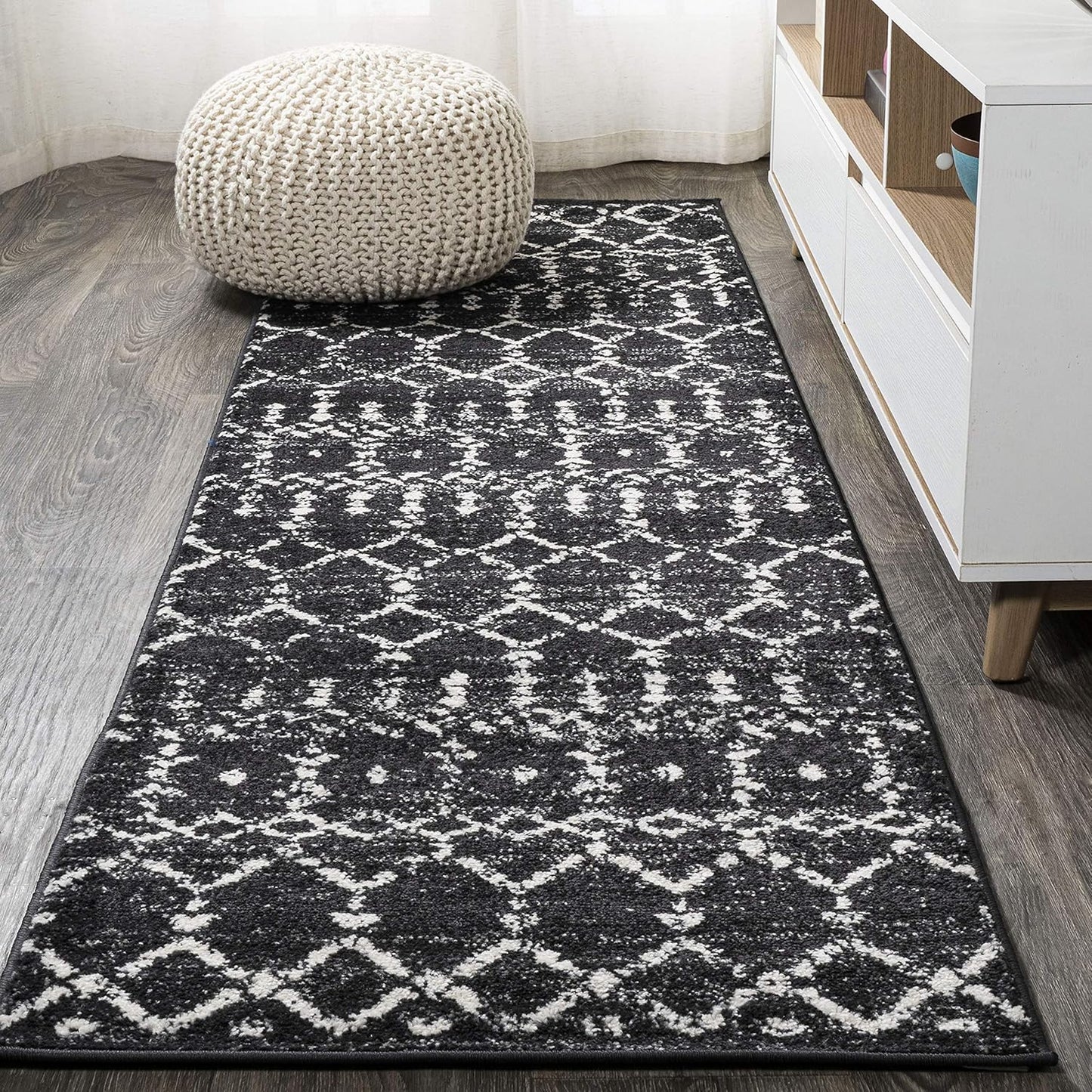JONATHAN Y Boho Vintage Diamond Cream/Gray Runner Rug 2X20 ft, Moroccan Hype for Living Room, Bedroom, Kitchen, Office, Easy-Cleaning, High Traffic, Pet-Friendly, Non-Shedding (MOH101B-220)